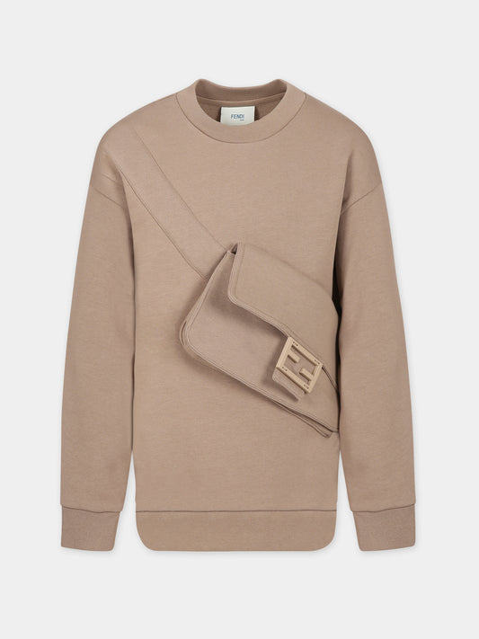 Felpa beige con Baguette per bambini,Fendi Kids,JUH056 5V0 F1KE2