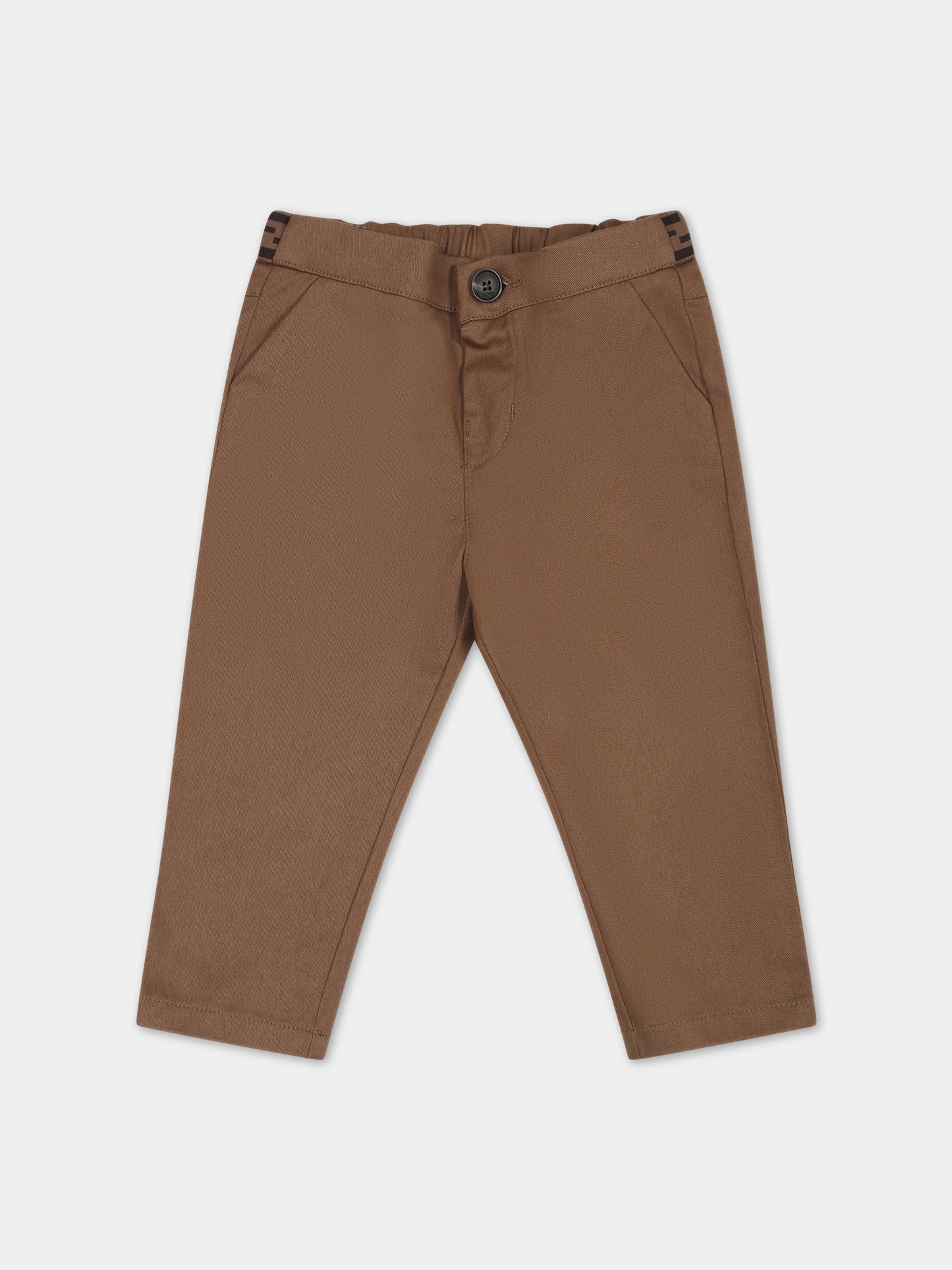 Pantaloni marroni per neonato con doppia FF,Fendi Kids,BUF089 AOBC F1KE2