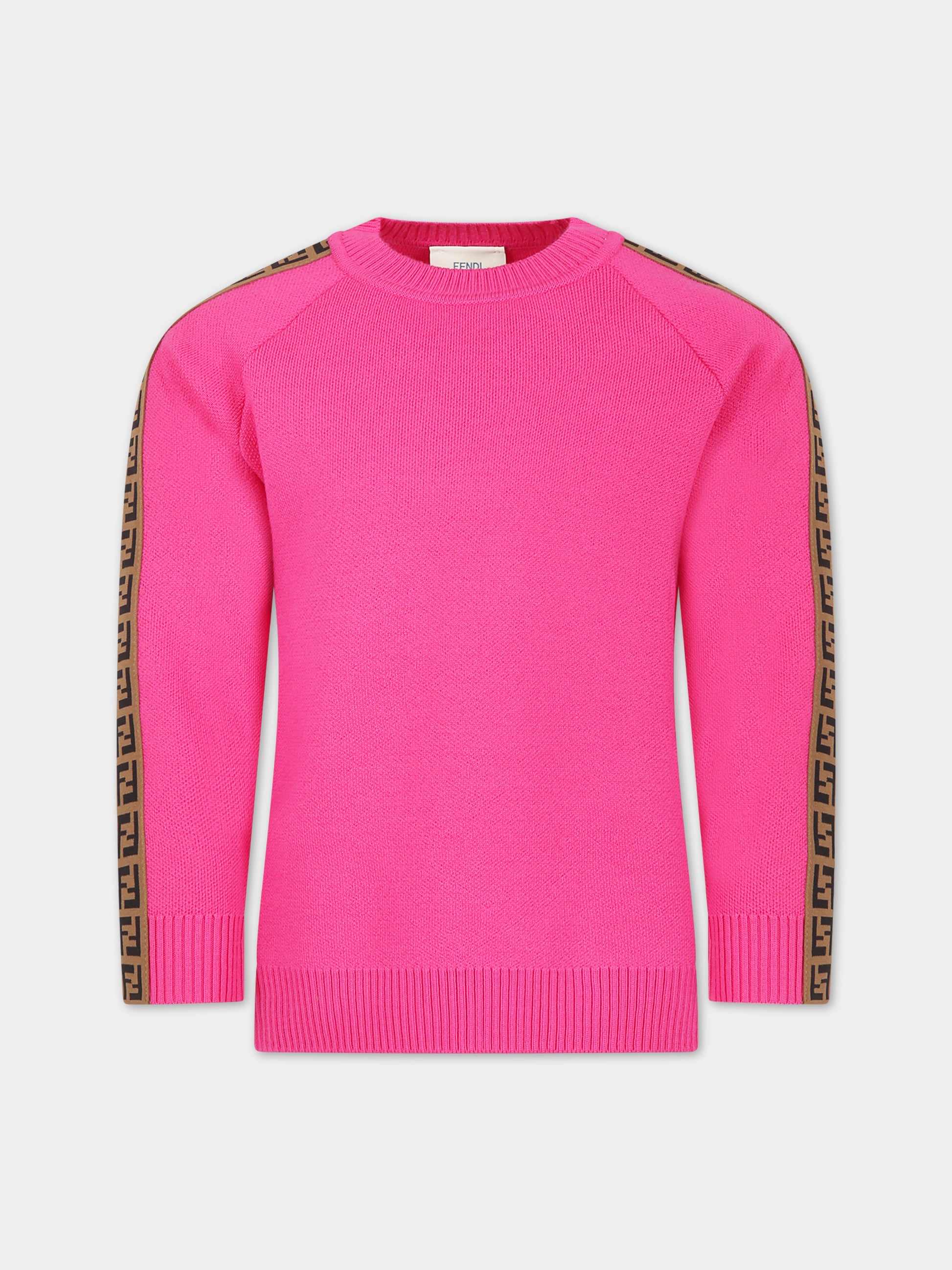 Maglione fucsia per bambina con doppia FF,Fendi Kids,JUG003 AMHJ F0UJ3