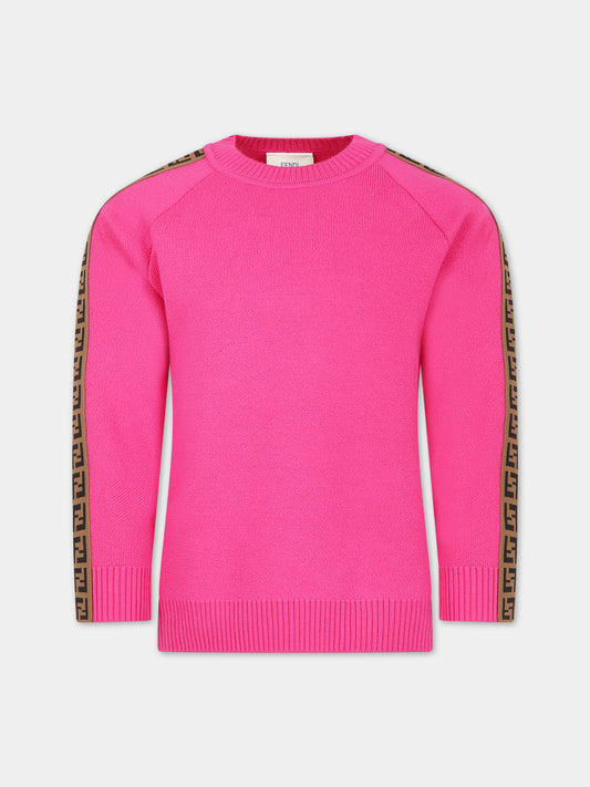 Maglione fucsia per bambina con doppia FF,Fendi Kids,JUG003 AMHJ F0UJ3