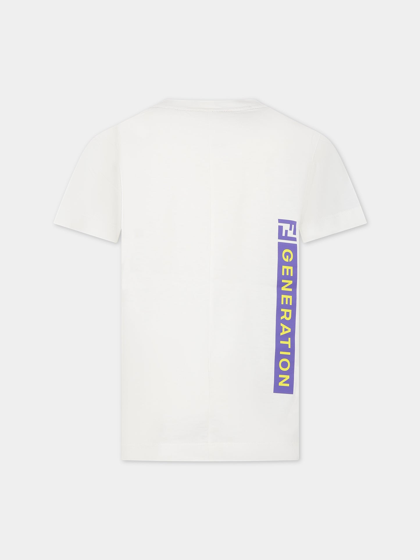 T-shirt bianca per bambino con stampa e doppia FF,Fendi Kids,JMI434 7AJ F0TU9