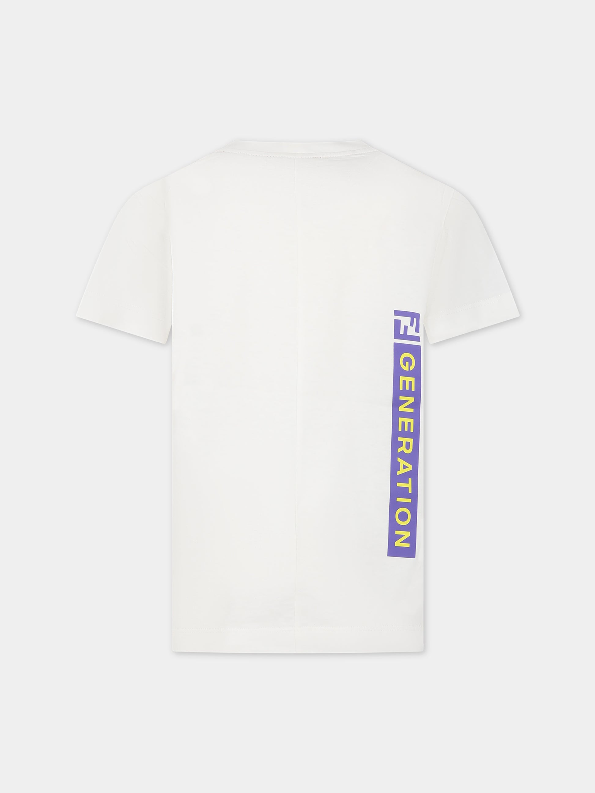 T-shirt bianca per bambino con stampa e doppia FF,Fendi Kids,JMI434 7AJ F0TU9