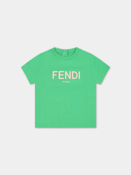 T-shirt verde per neonati con logo,Fendi Kids,BUI054 7AJ F1LYH