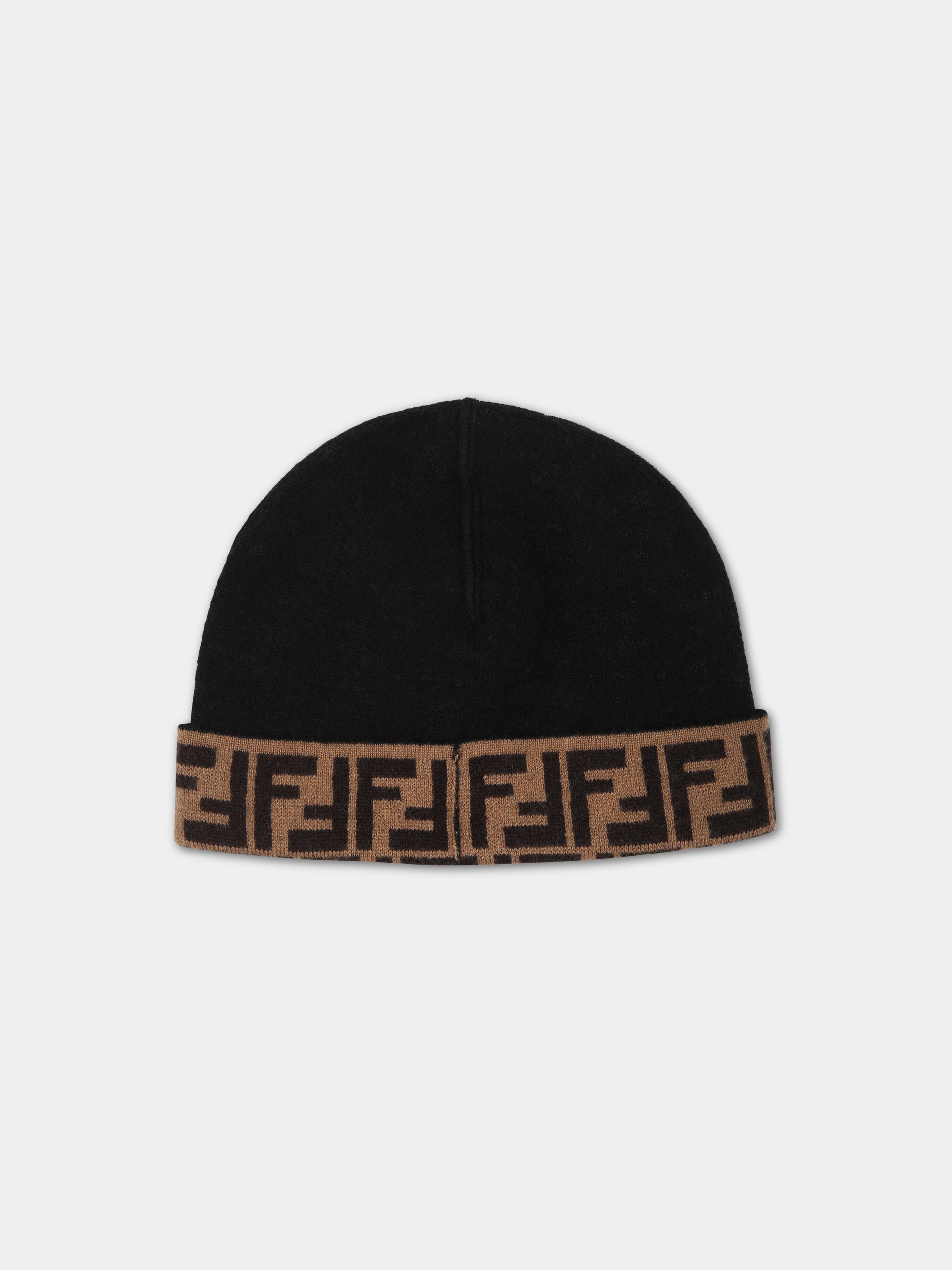 Berretto nero per bambini con doppia FF,Fendi Kids,JUP063 AO29 F1M0T
