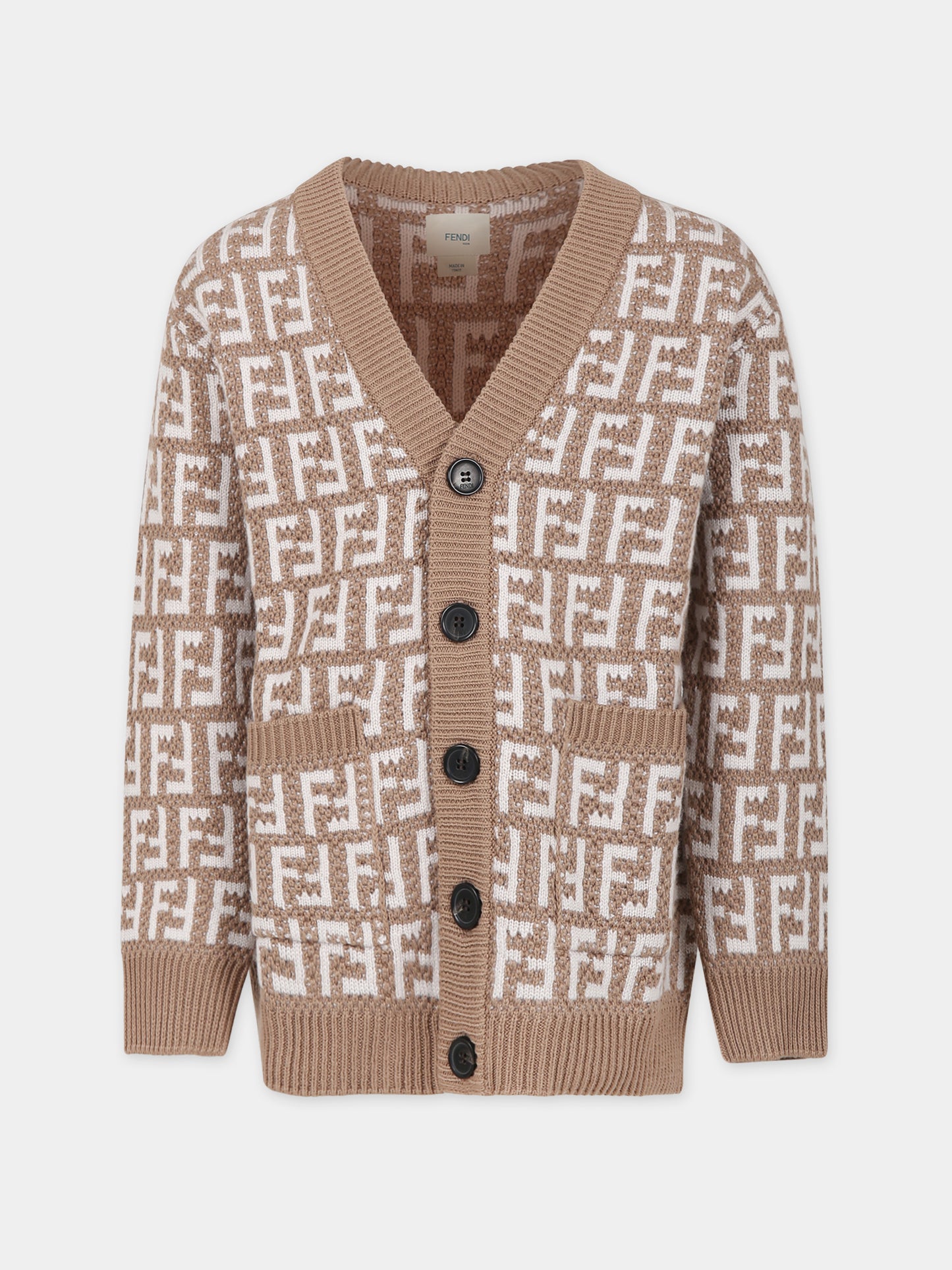 Cardigan beige con FF per bambini,Fendi Kids,JUG054 AOBG F1M09