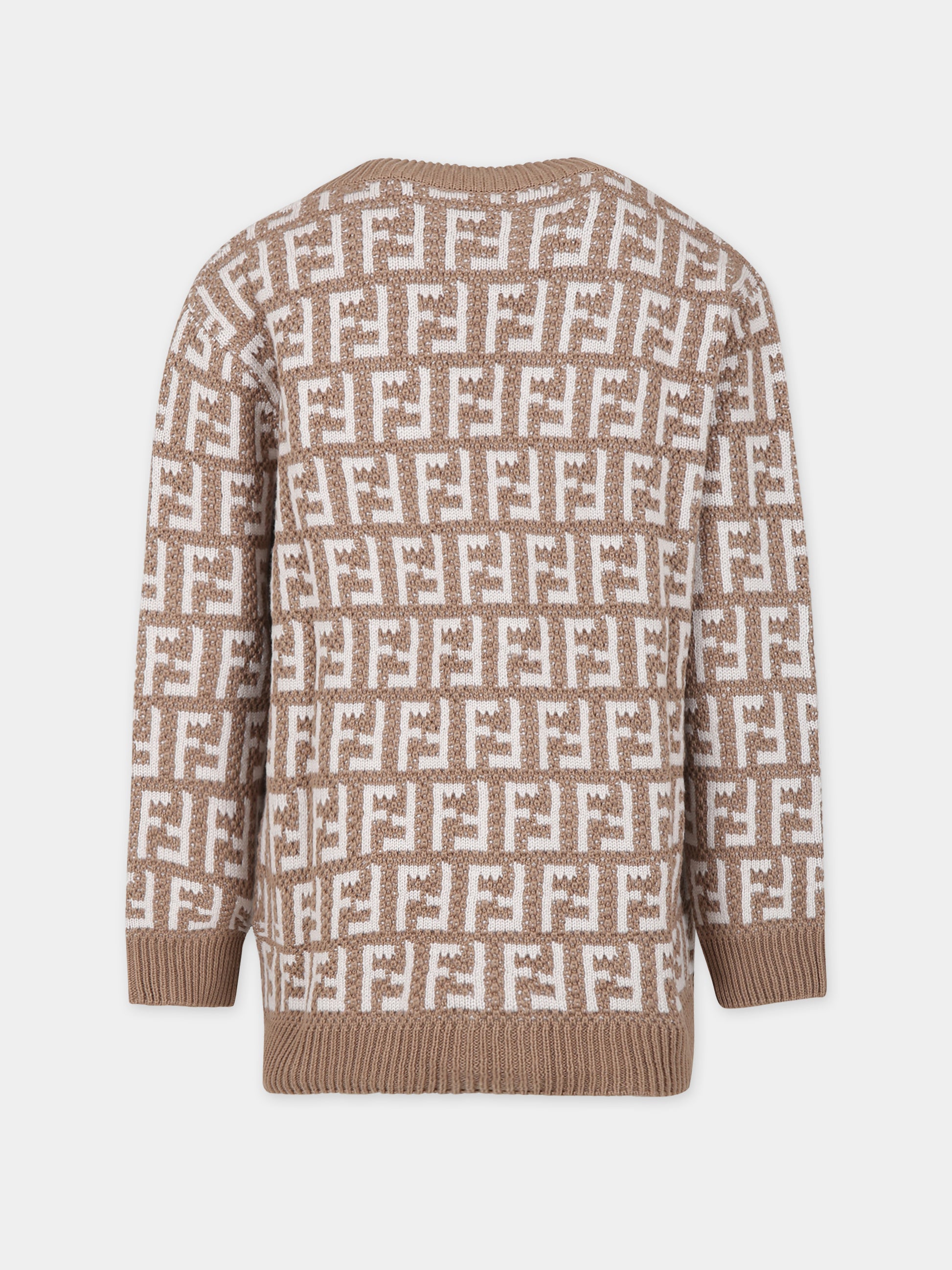 Cardigan beige con FF per bambini,Fendi Kids,JUG054 AOBG F1M09