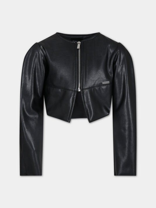 Giubbotto nero per bambina con logo,Monnalisa,41B106 2403 0050