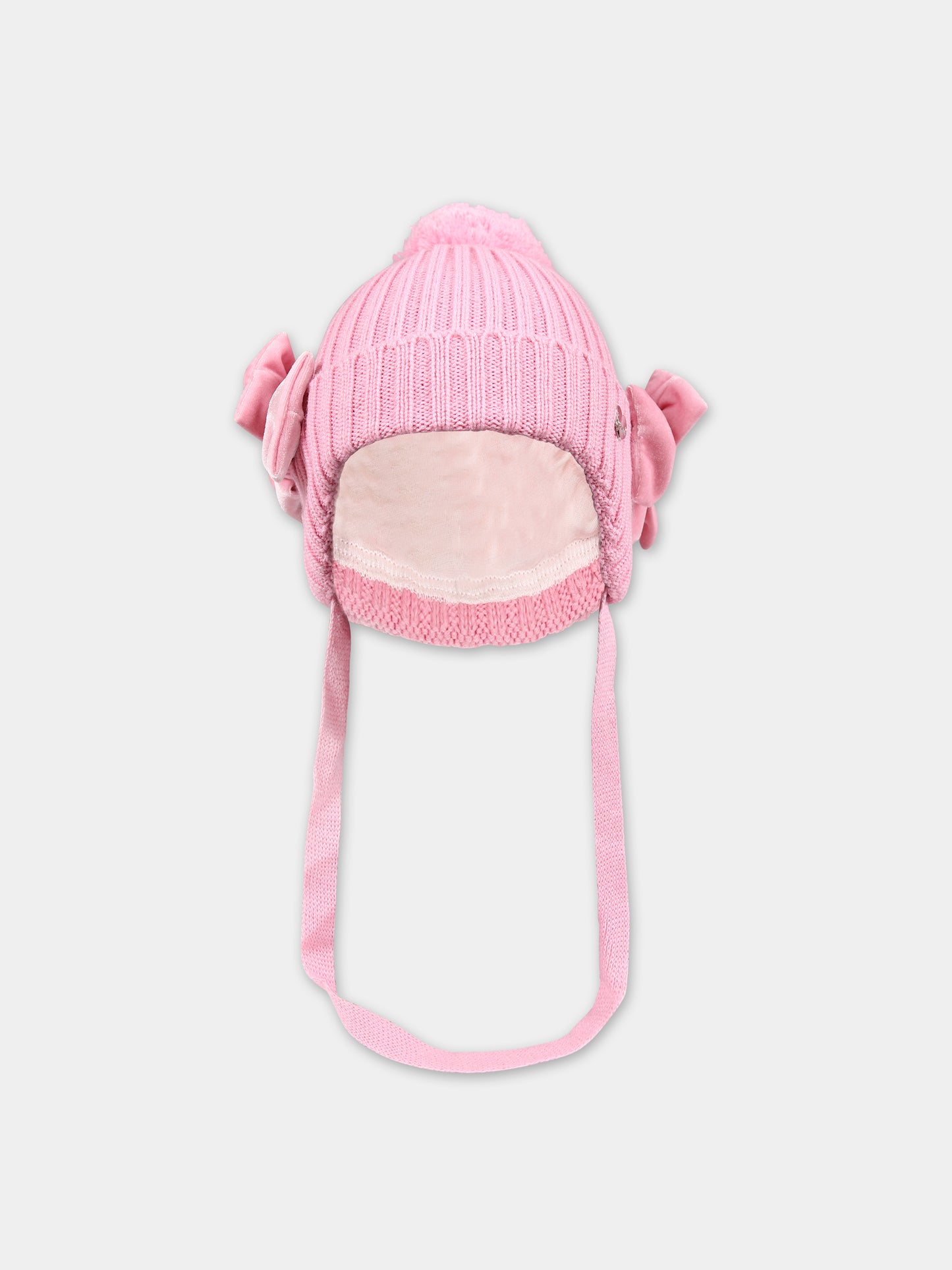 Berretto rosa per neonata con fiocchi,Monnalisa,37B000 2089 0091