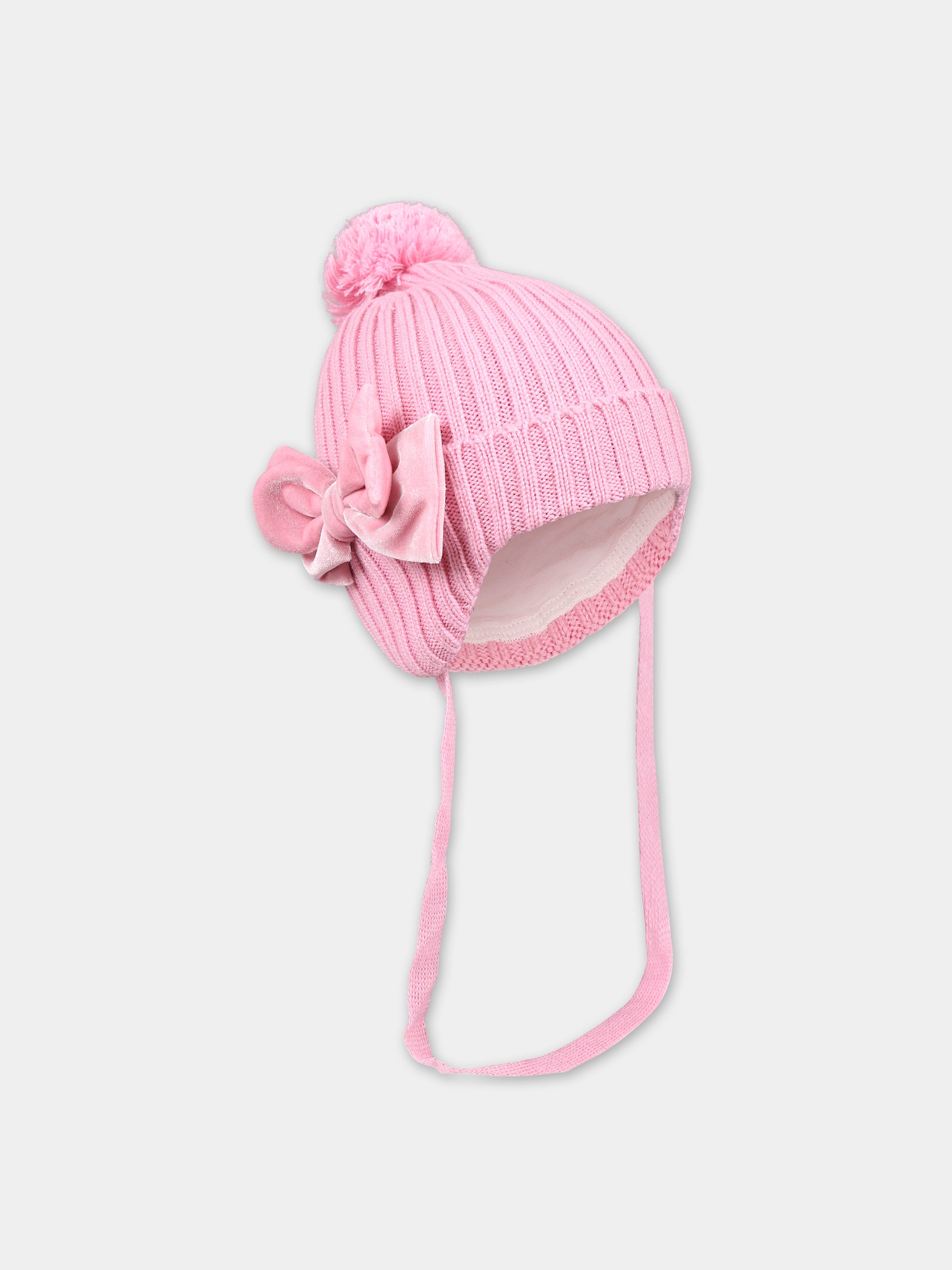 Berretto rosa per neonata con fiocchi,Monnalisa,37B000 2089 0091