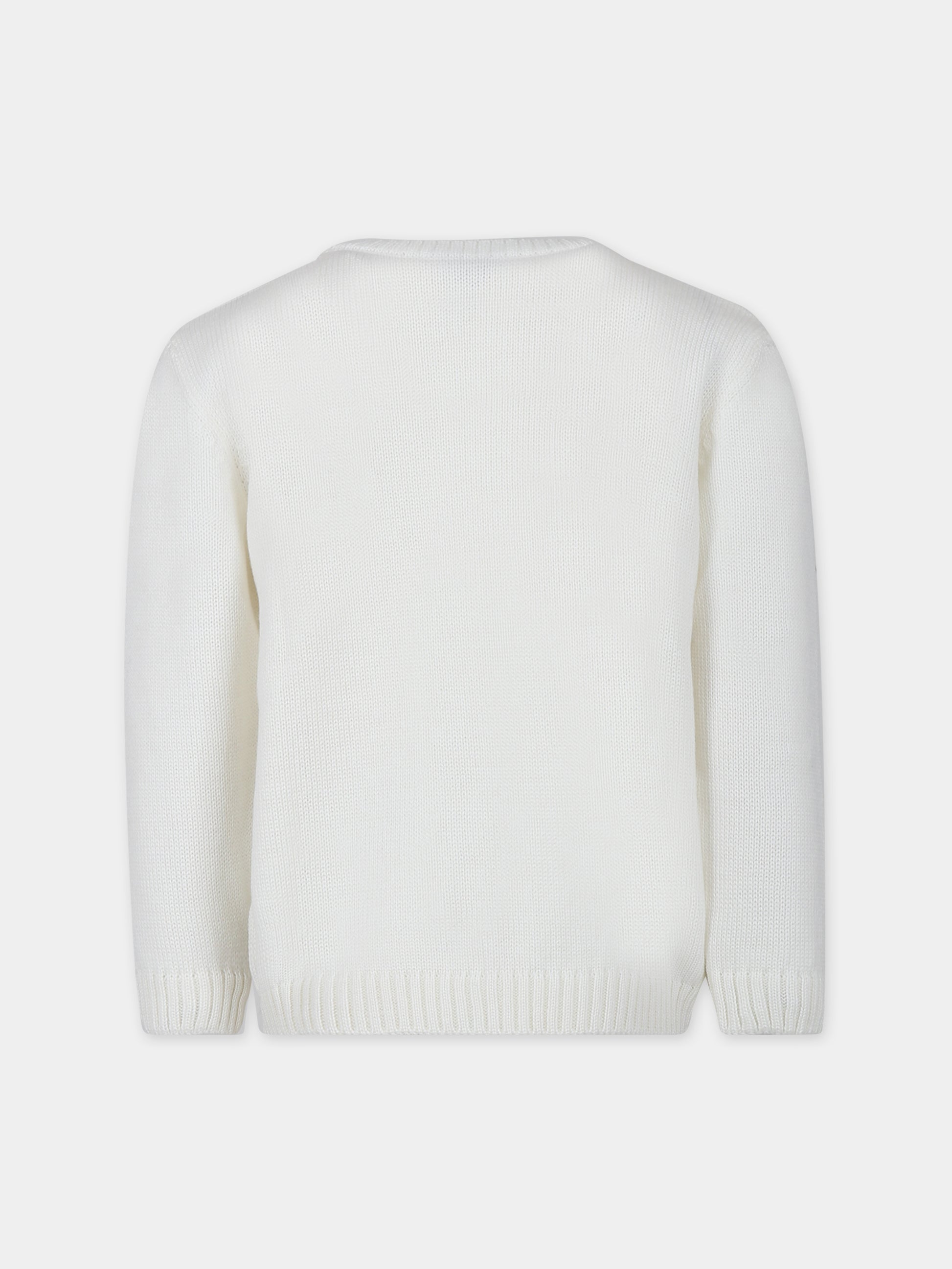 Maglione bianco per bambino con rombi,Little Bear,7154 LATTE