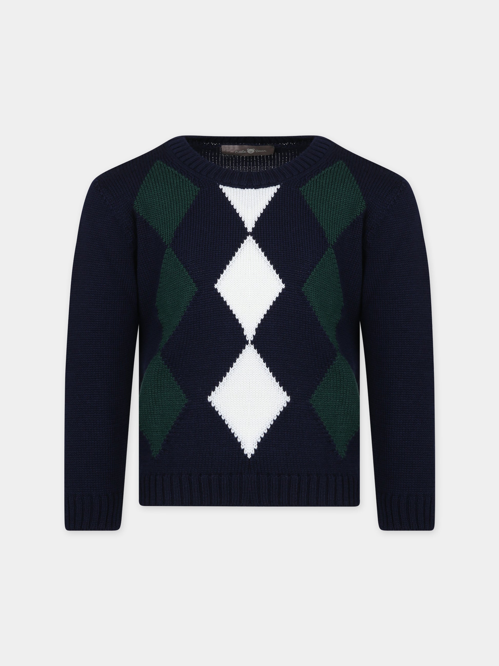 Maglione blu per bambino con rombi,Little Bear,7154 BLU