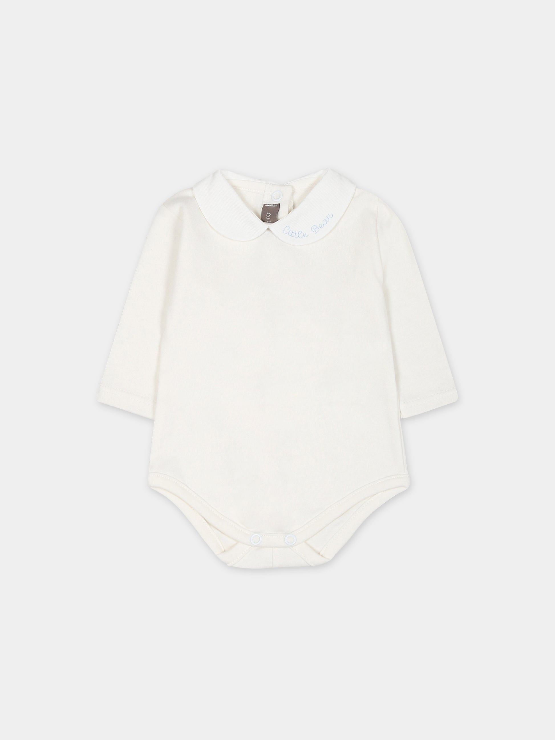 Body bianco per neonato con logo ricamato azzurro,Little Bear,5024 LATTE/CIELO