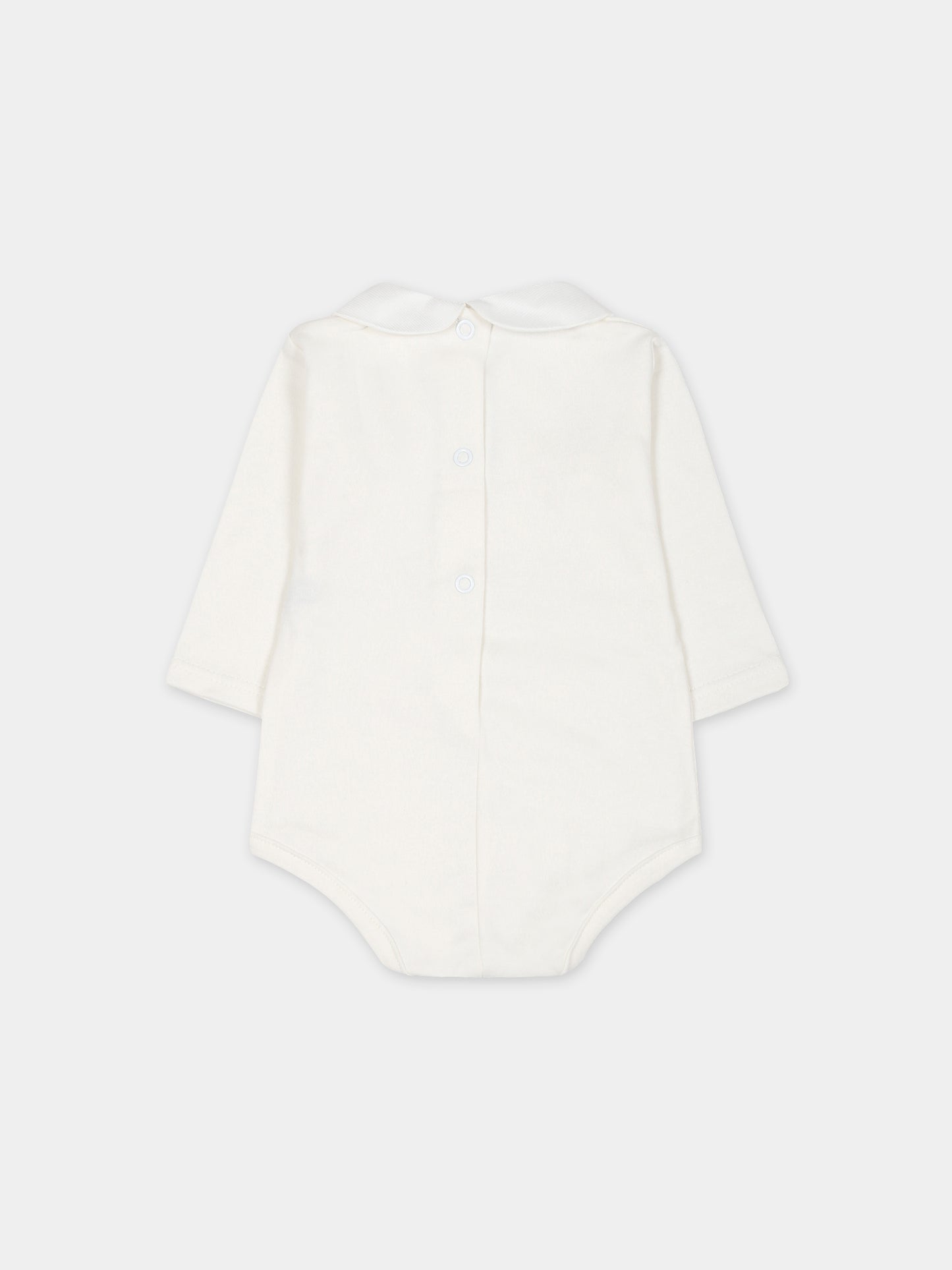 Body bianco per neonato con logo ricamato azzurro,Little Bear,5024 LATTE/CIELO