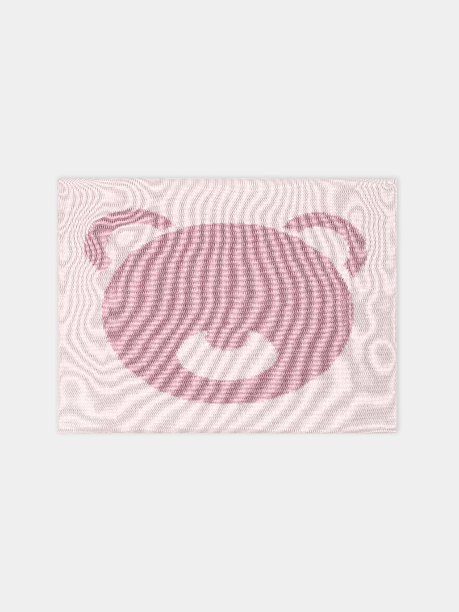 Coperta rosa per neonata con orso ricamato,Little Bear,7136 CIPRIA/PEONIA