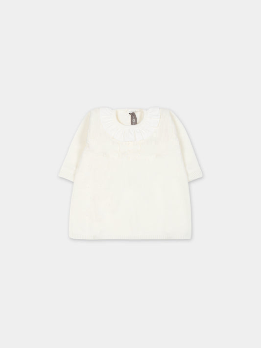 Vestito bianco per neonata con rouche,Little Bear,7004 LATTE/LATTE