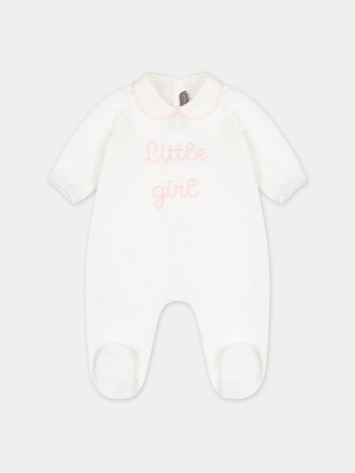Tutina bianca per neonata con ricamo,Little Bear,7045 LATTE/ROSA