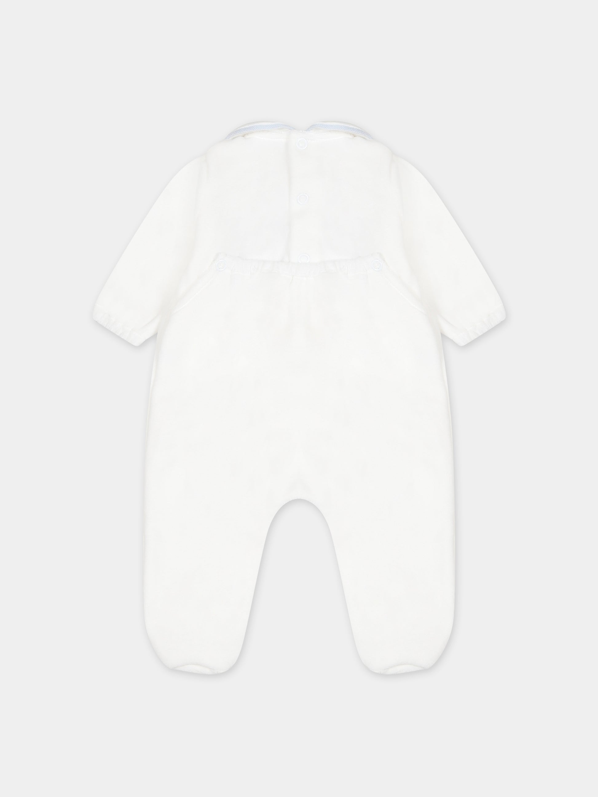 Tutina bianca per neonato con ricamo,Little Bear,7041 LATTE/CIELO