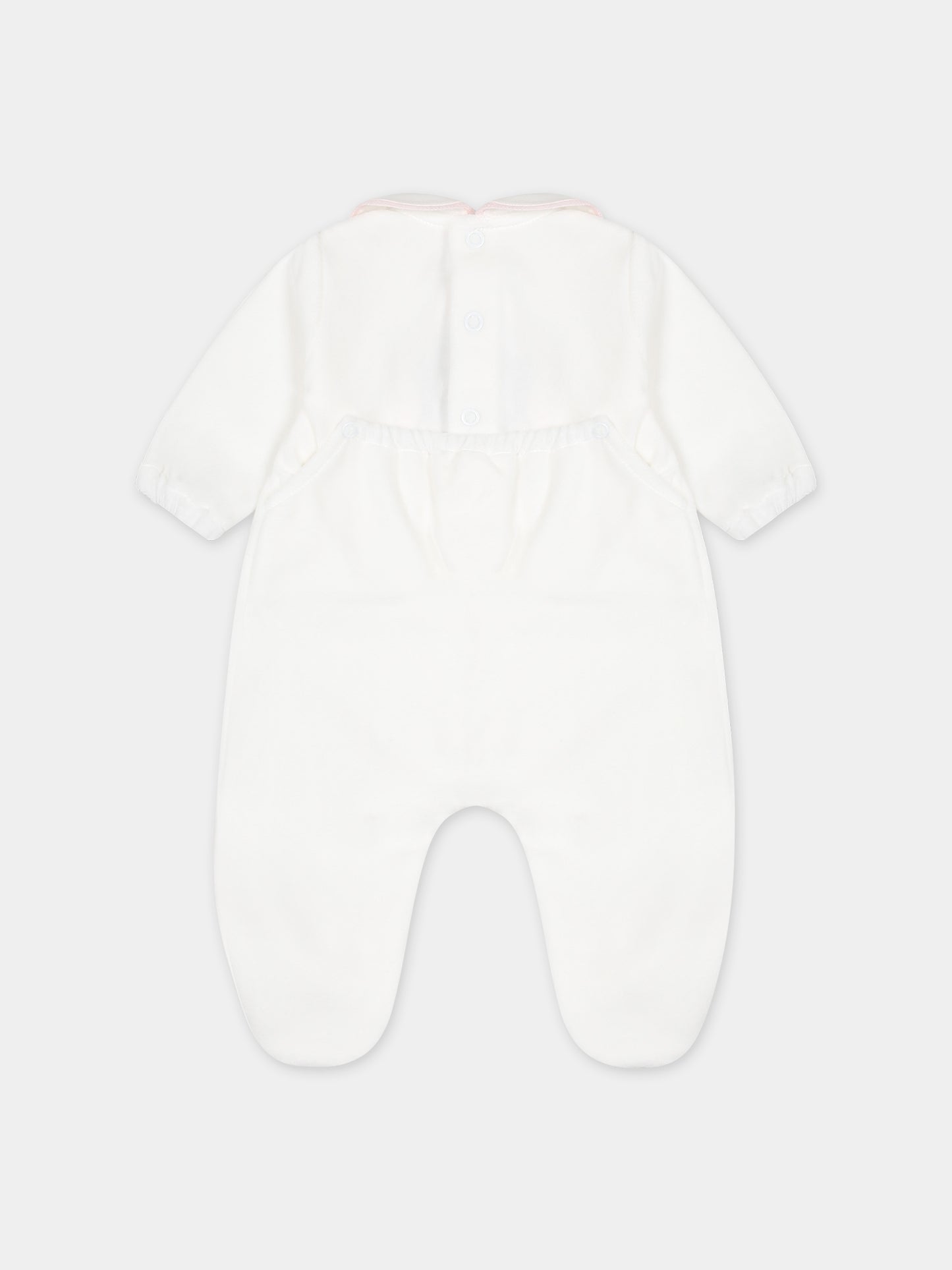 Tutina bianca per neonata con ricamo,Little Bear,7041 LATTE/ROSA