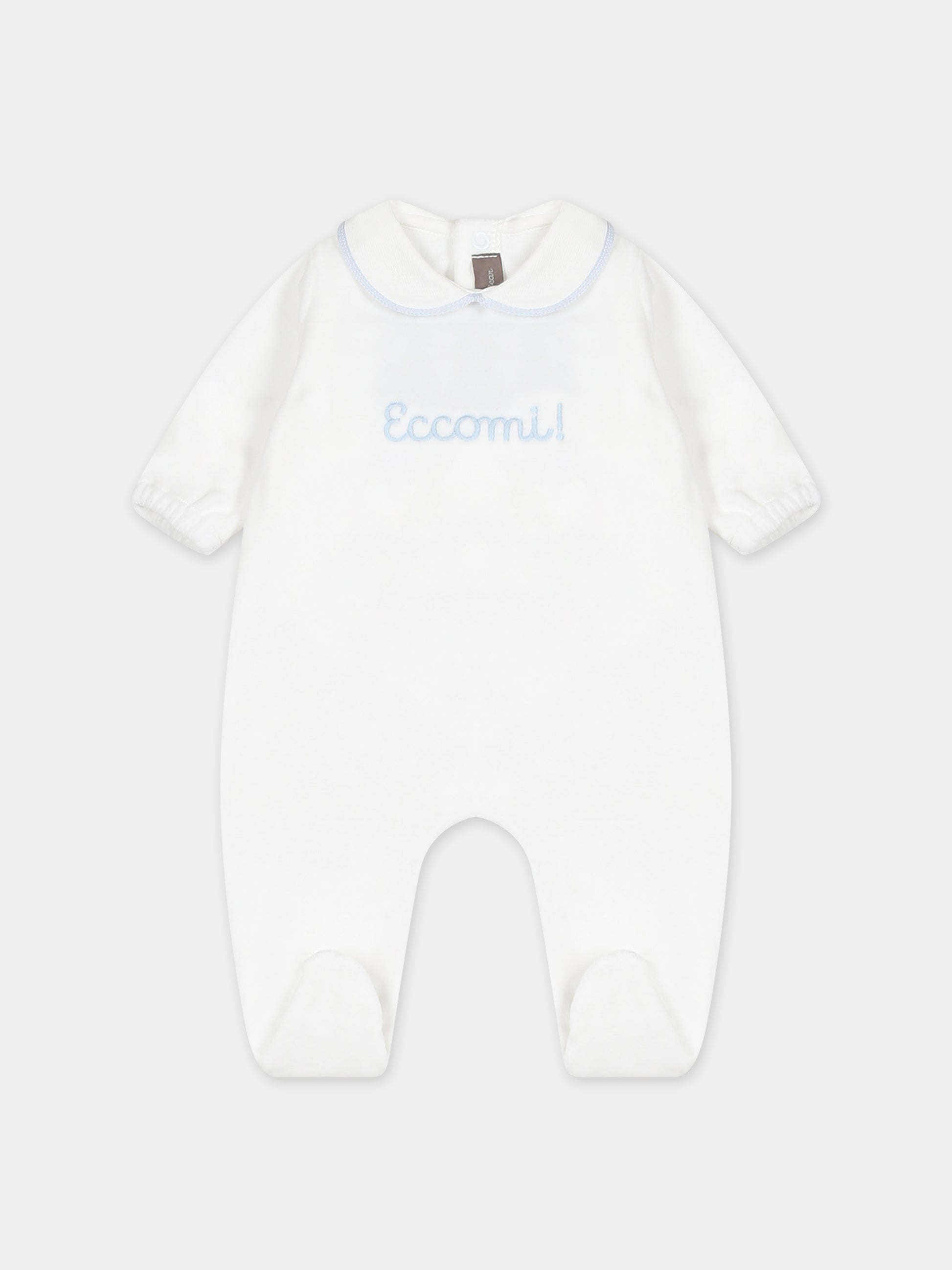 Tutina bianca per neonato con ricamo,Little Bear,7040 LATTE/CIELO