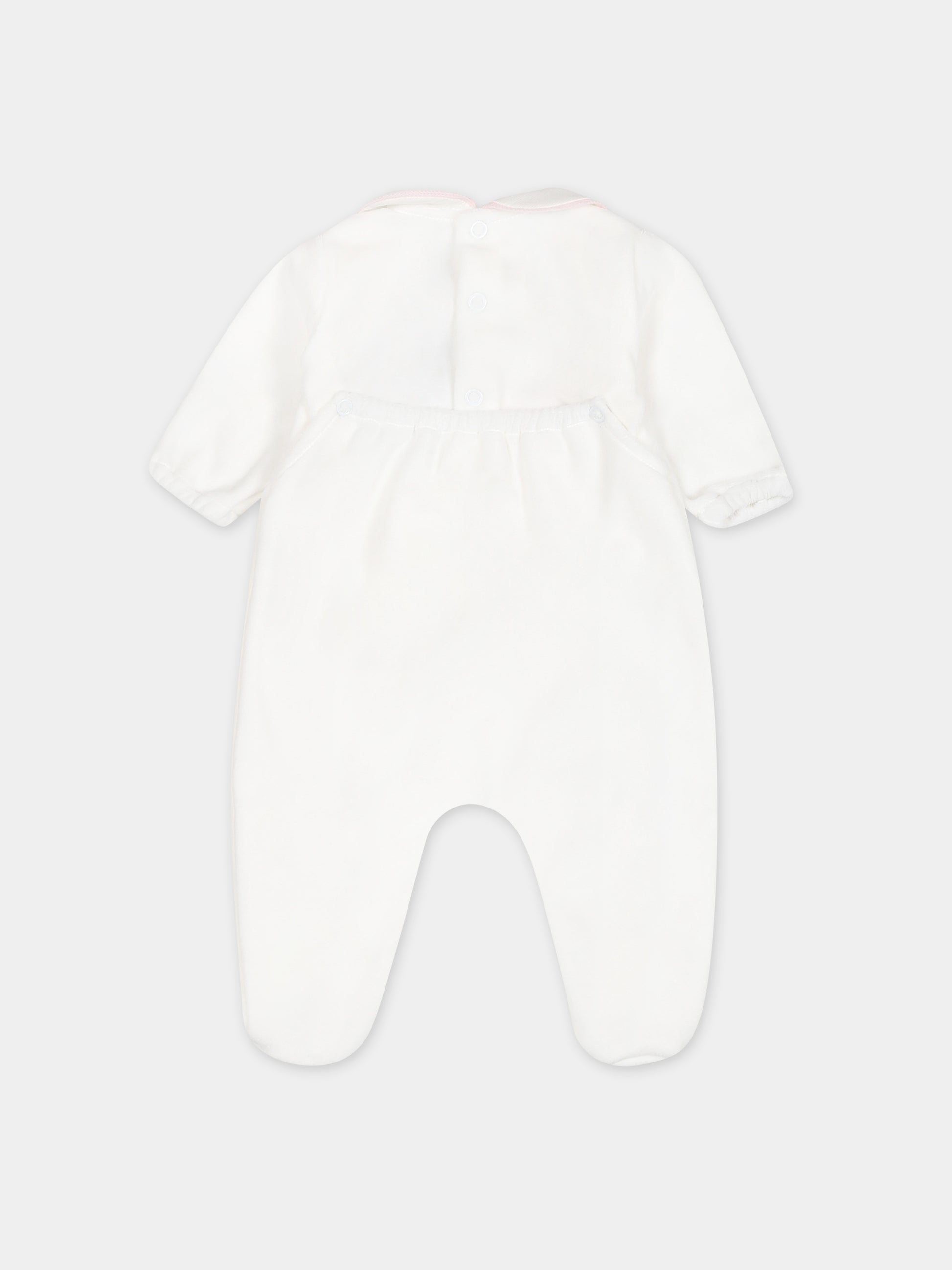 Tutina bianca per neonata con ricamo,Little Bear,7040 LATTE/ROSA