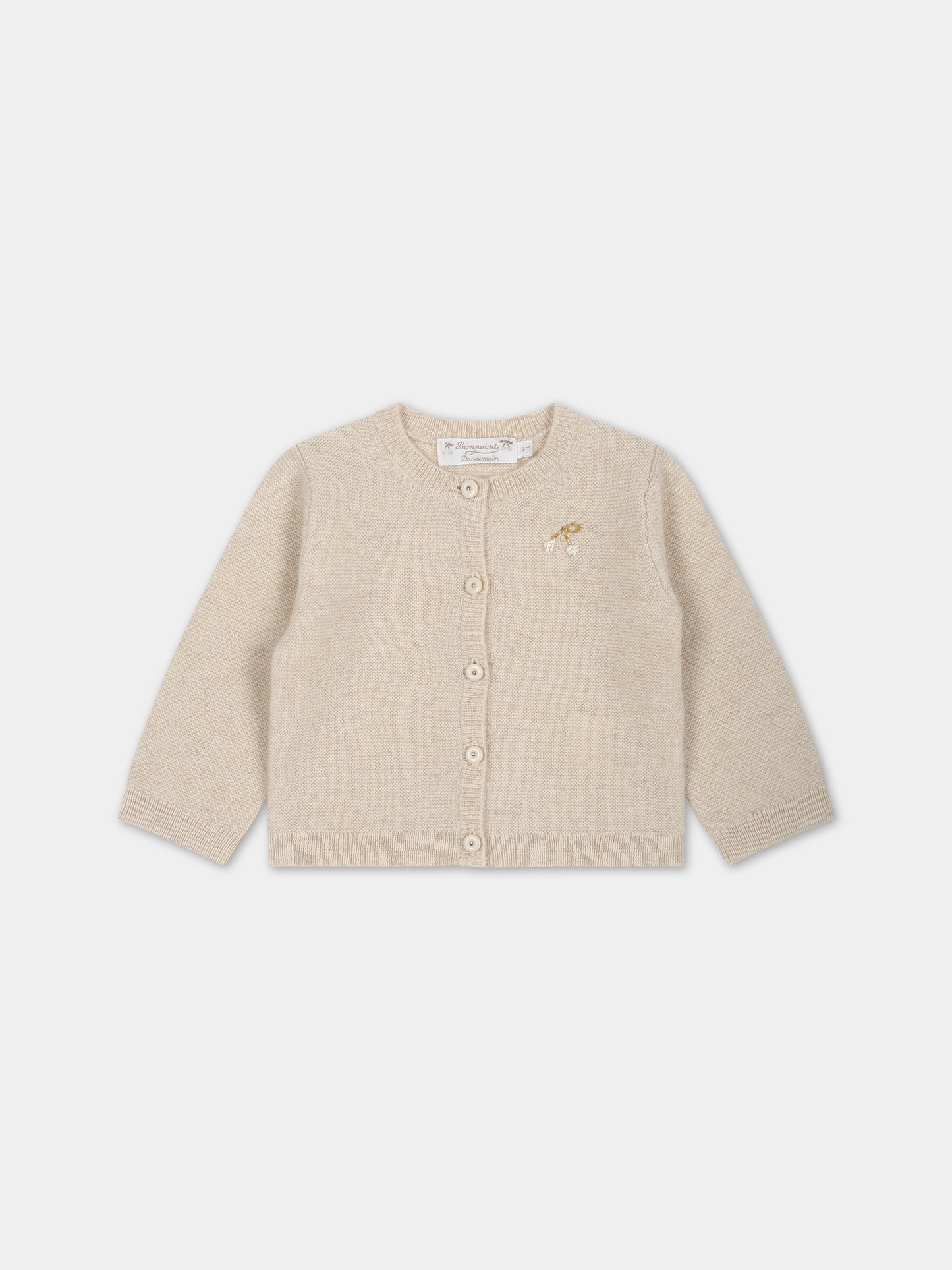 Cardigan beige per neonata con ciliegie,Bonpoint,W03XCAK00102 106