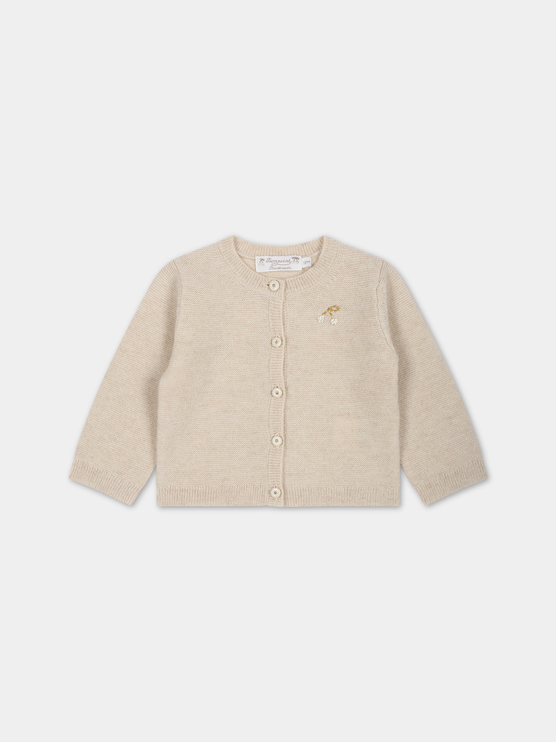 Cardigan beige per neonata con ciliegie,Bonpoint,W03XCAK00102 106