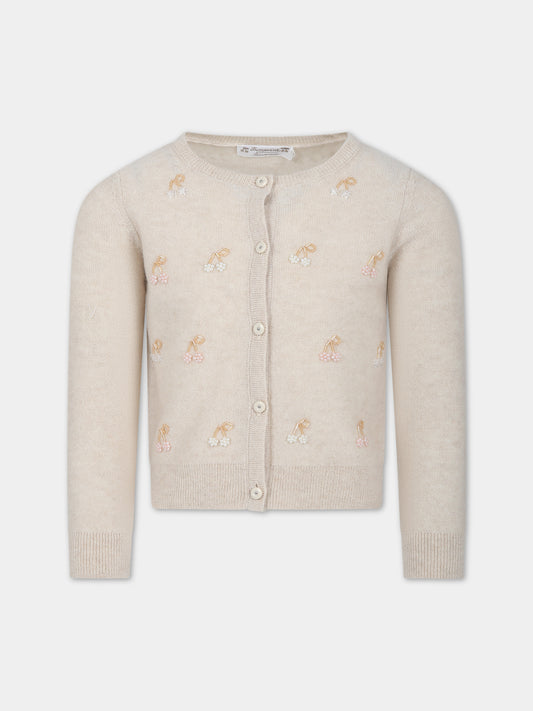 Cardigan beige per bambina con ciliegie,Bonpoint,W03GCAK00007 106