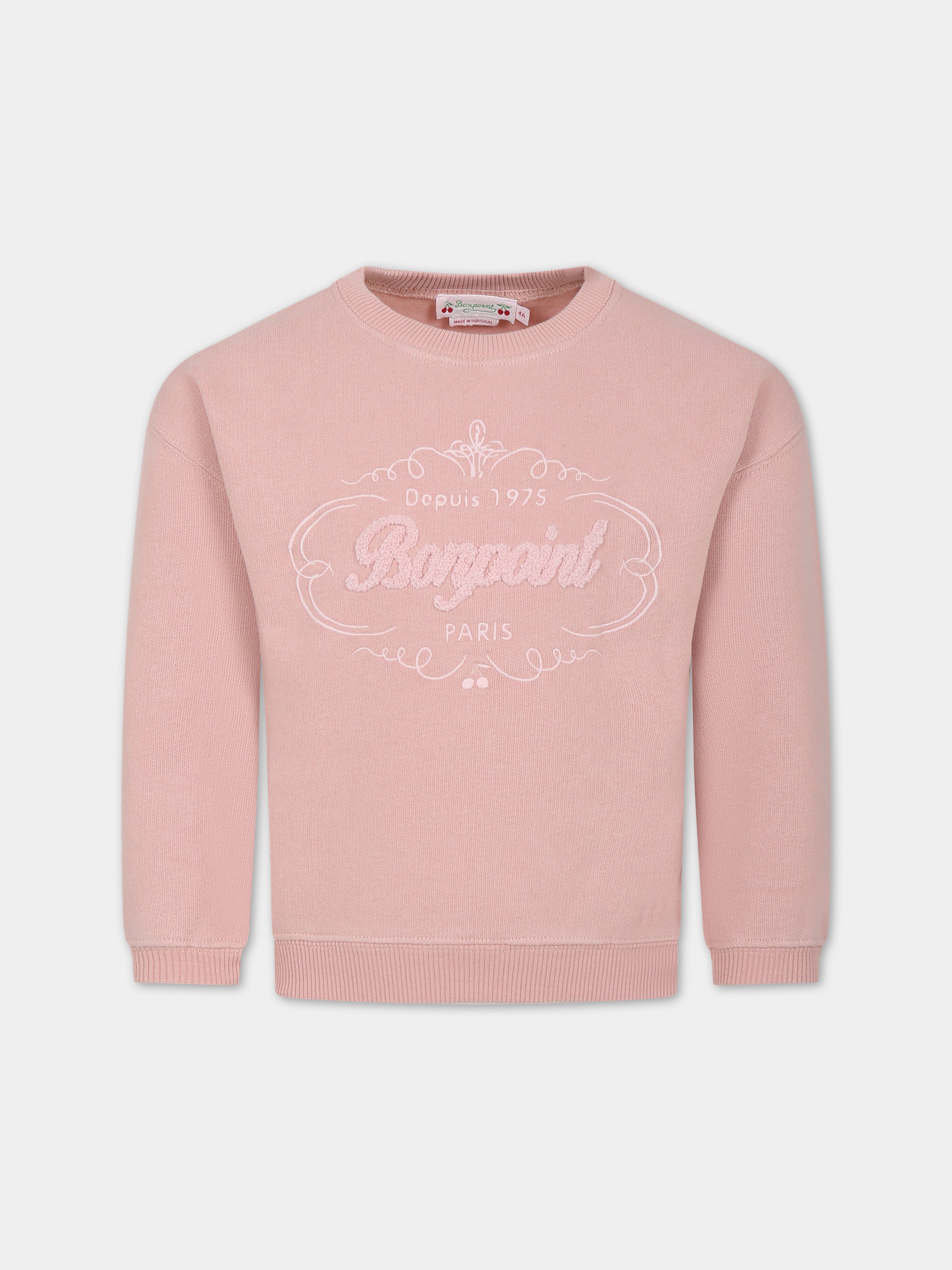 Felpa rosa per bambina con logo,Bonpoint,W03GSWK00002 124