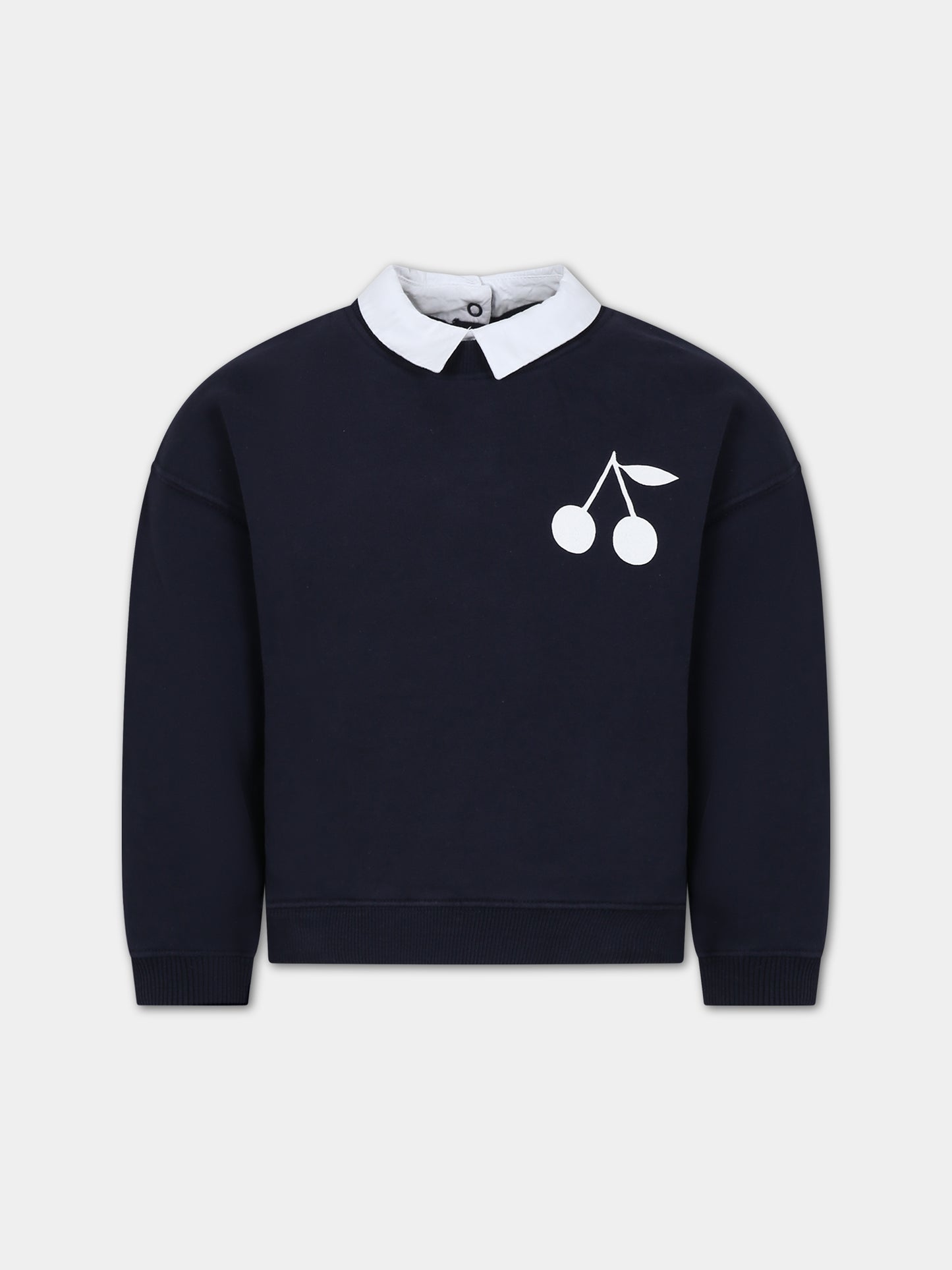 Felpa blu per bambina con ciliegia,Bonpoint,W03GSWK00005 170