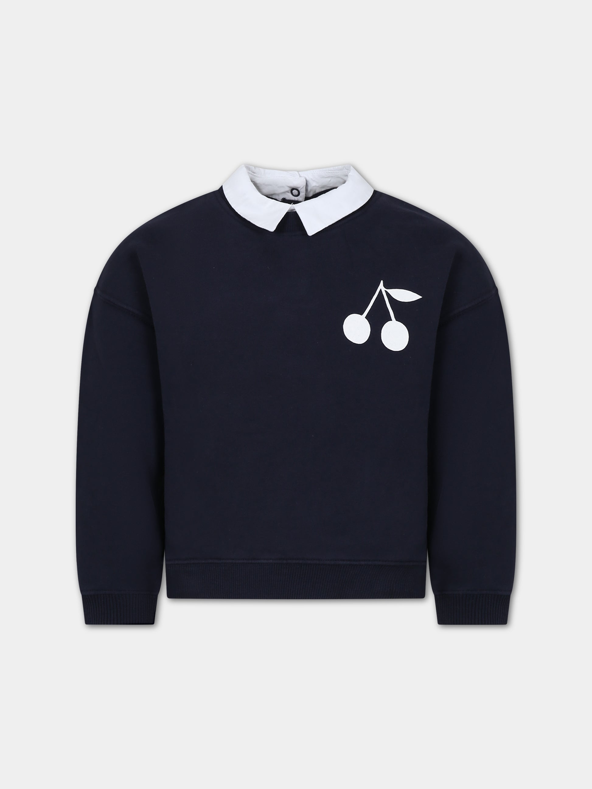 Felpa blu per bambina con ciliegia,Bonpoint,W03GSWK00005 170