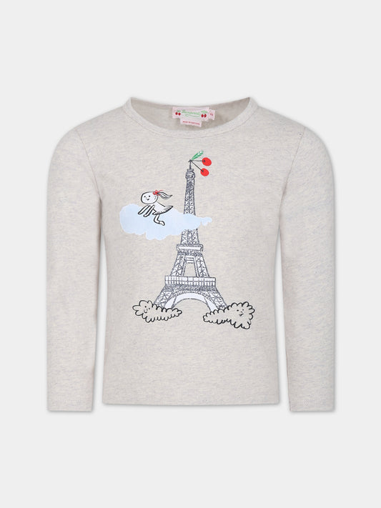 T-shirt beige per bambina con Tour Eiffel,Bonpoint,W03GTSK00019 192