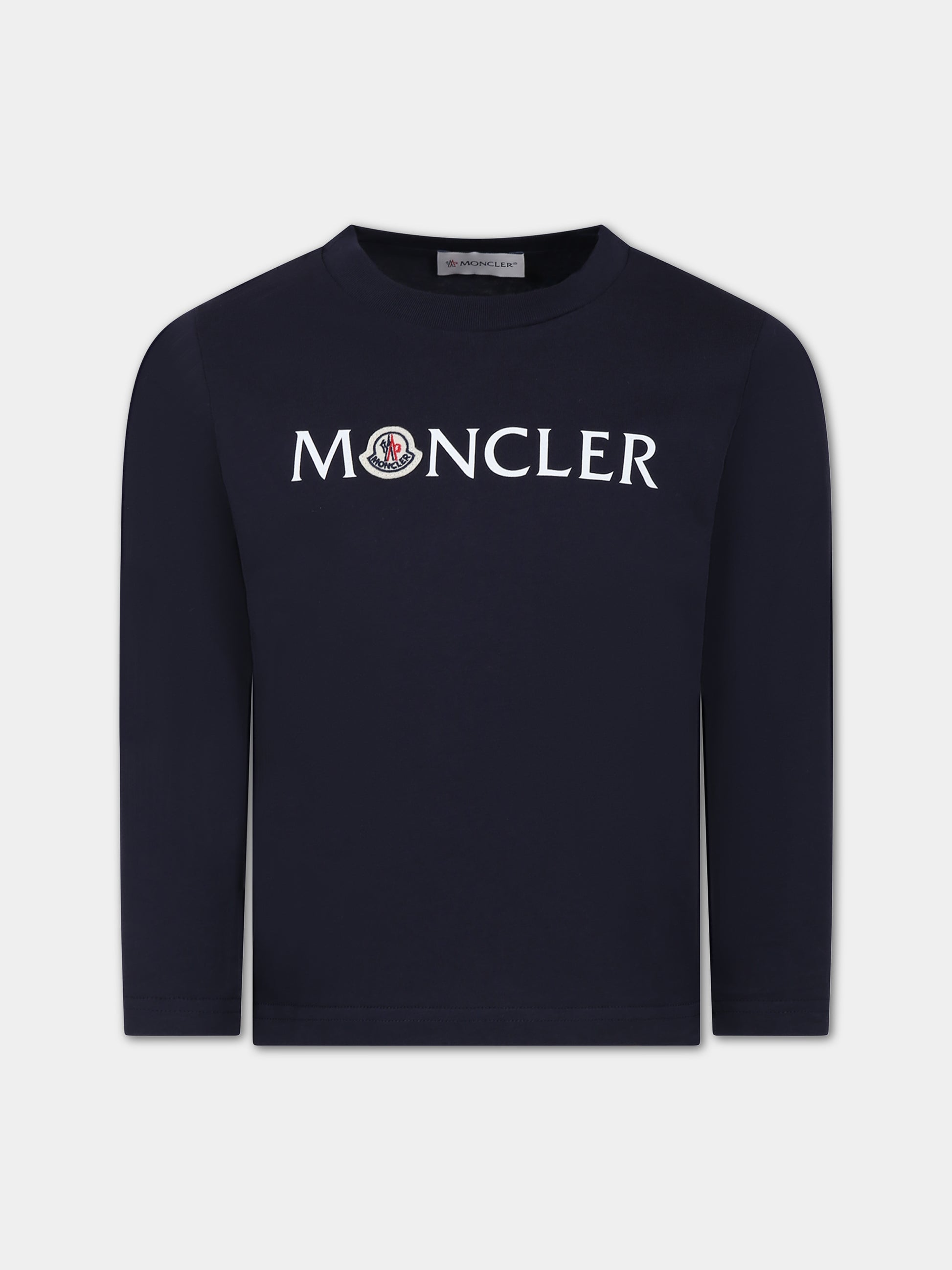 T-shirt blu per bambini con logo,Moncler Kids,954 8D00006 83907 778