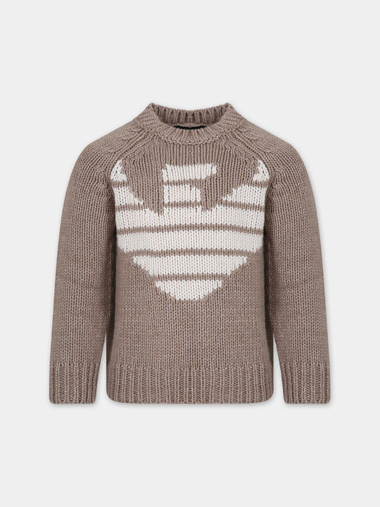 Maglione beige per bambino con aquilotto,Armani Junior,6R4M57 4M03Z 0445