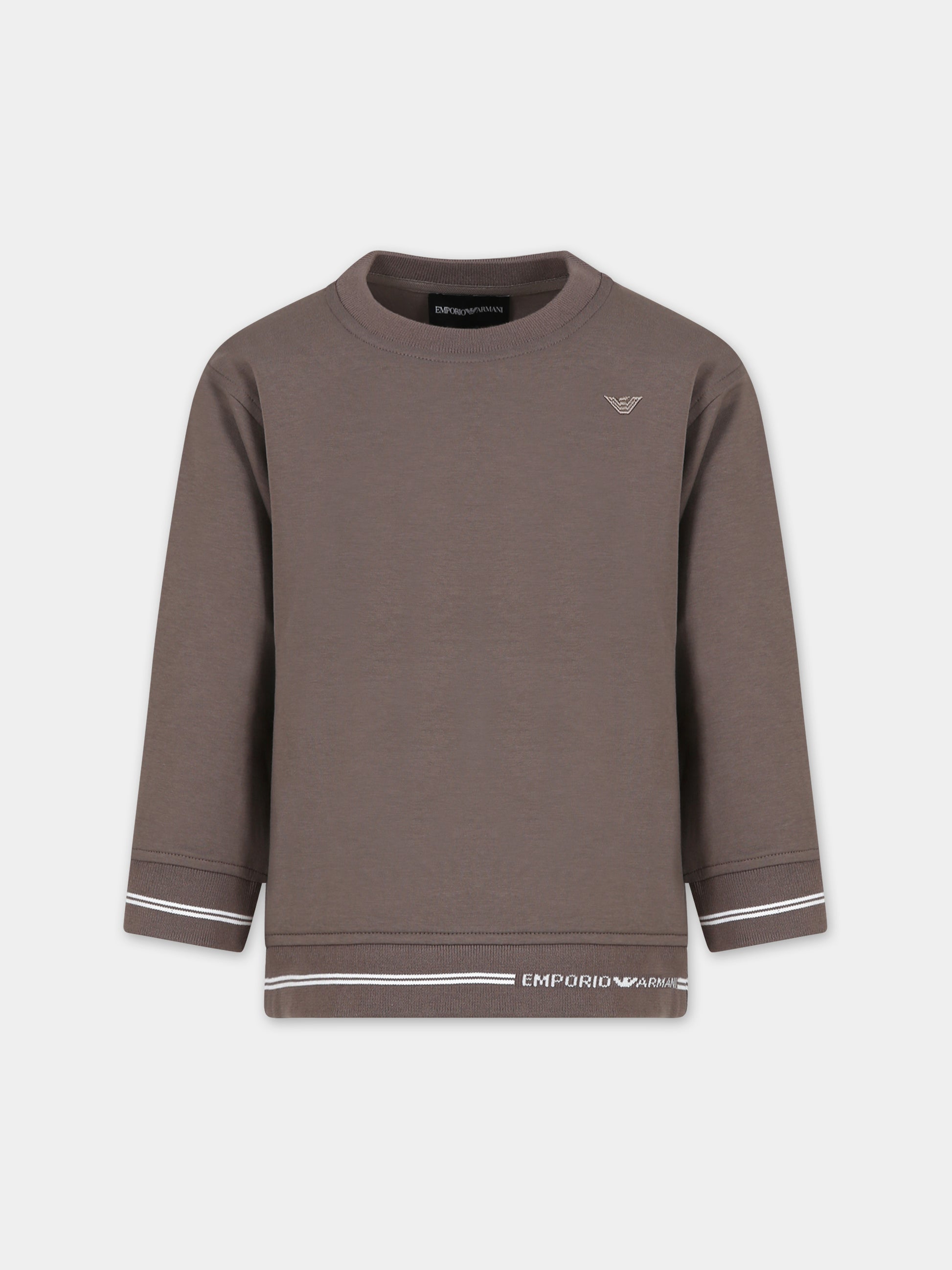 Felpa marrone per bambino con aquilotto e logo,Armani Junior,6R4MF2 1JHSZ 0488
