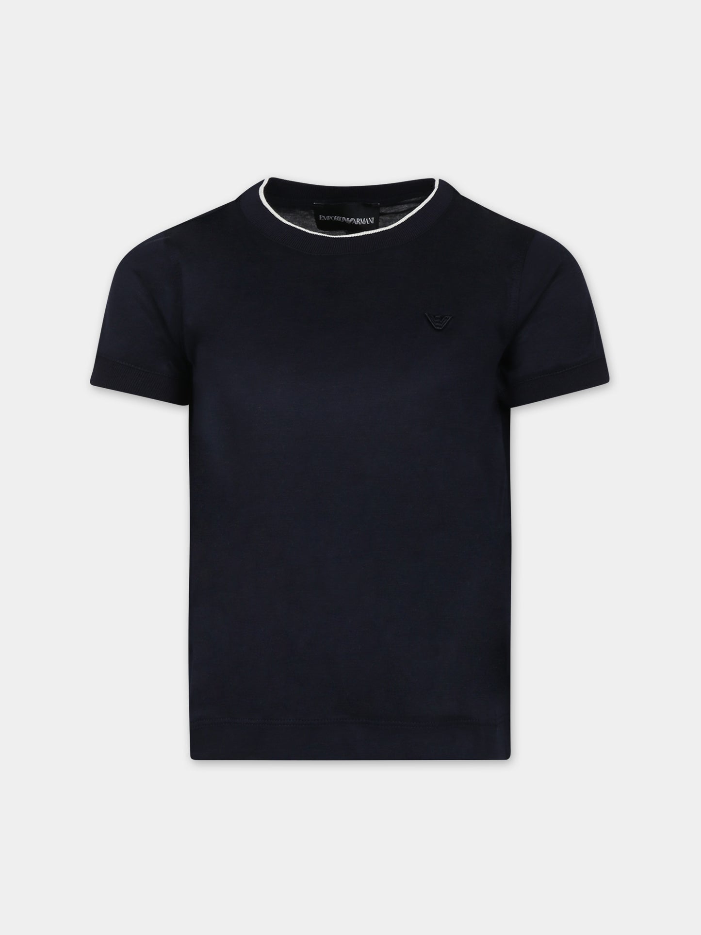 T-shirt blu per bambino con logo e aquilotto,Armani Junior,6R4T87 1JUVZ 09R3