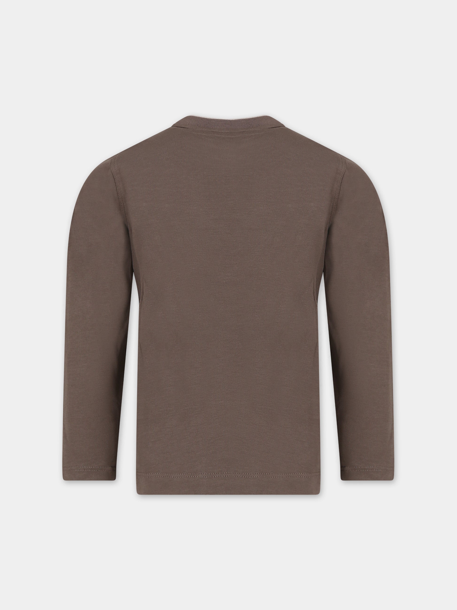 T-shirt marrone per bambino con aquilotto e logo,Armani Junior,6R4TJT 1JWZZ 0439