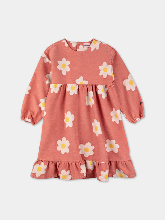 Vestito rosa per bambina con stampa margherite,Bobo Choses,223AC106