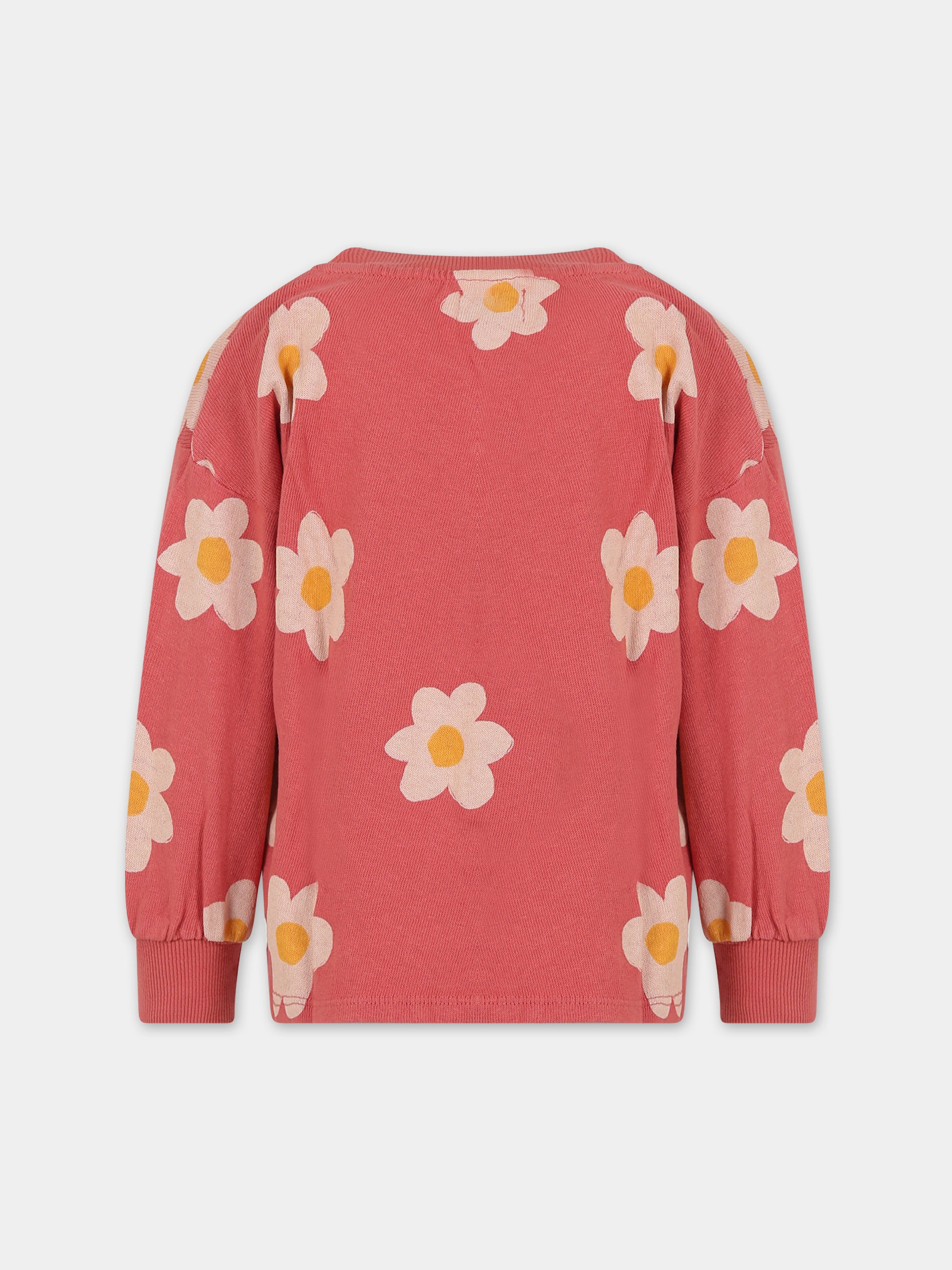 Felpa rosa per bambina con stampa fiori,Bobo Choses,223AC044