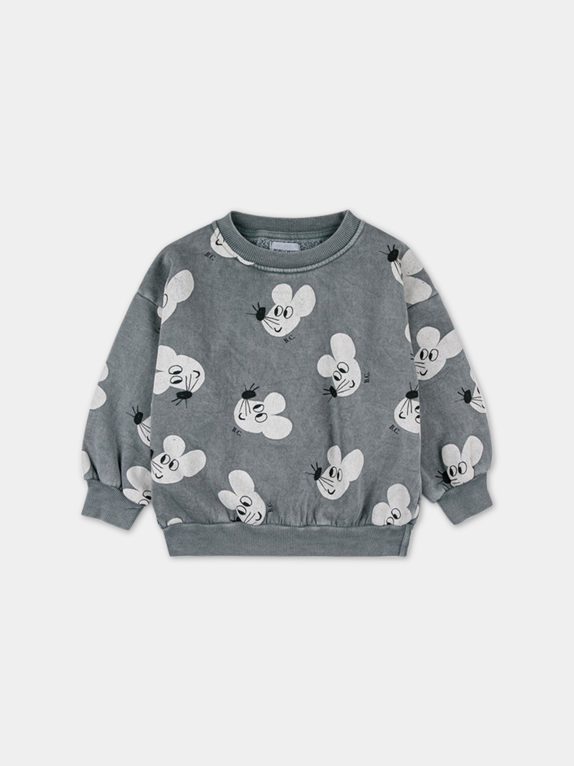 Felpa grigia per bambino con stampa topolini e logo,Bobo Choses,223AC038