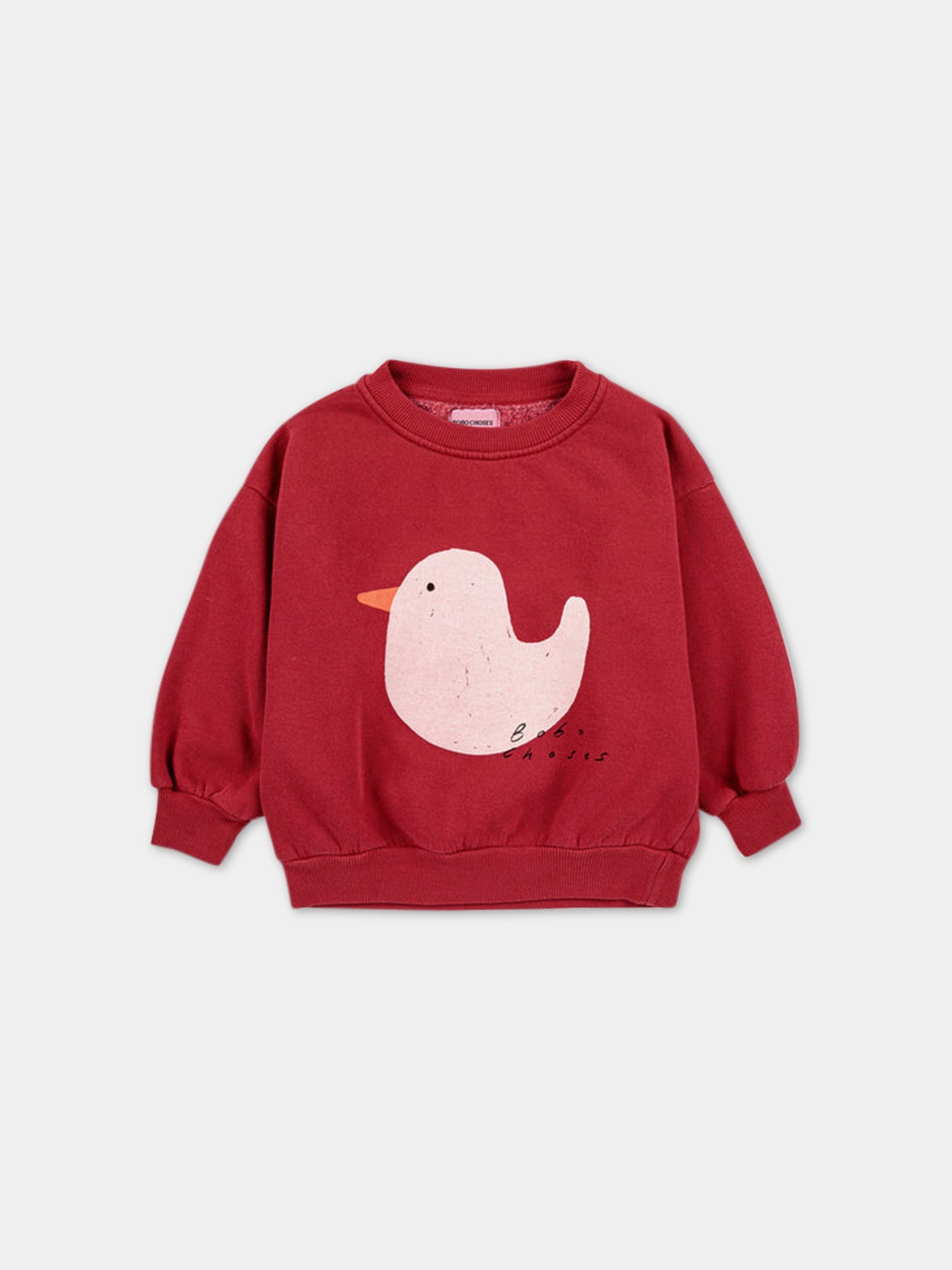 Felpa bordeaux per bambini con stampa papera e logo,Bobo Choses,223AC031