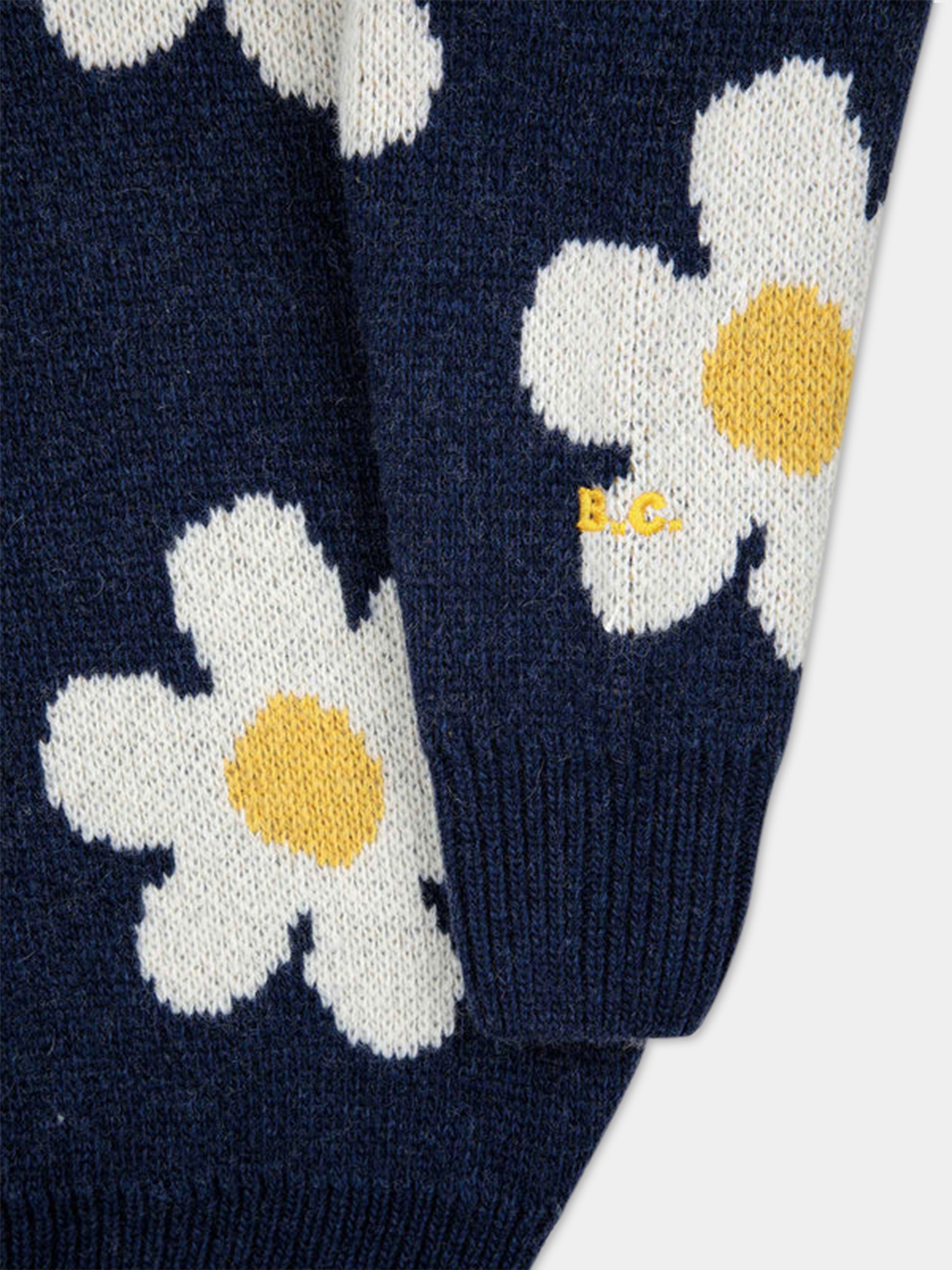 Maglione blu per bambina con ricamo margherite,Bobo Choses,223AC114