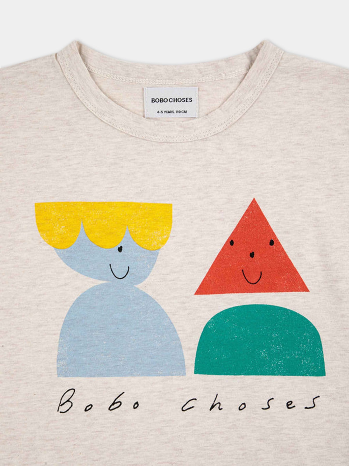 T-shirt beige per bambini con stampa e logo,Bobo Choses,223AC012