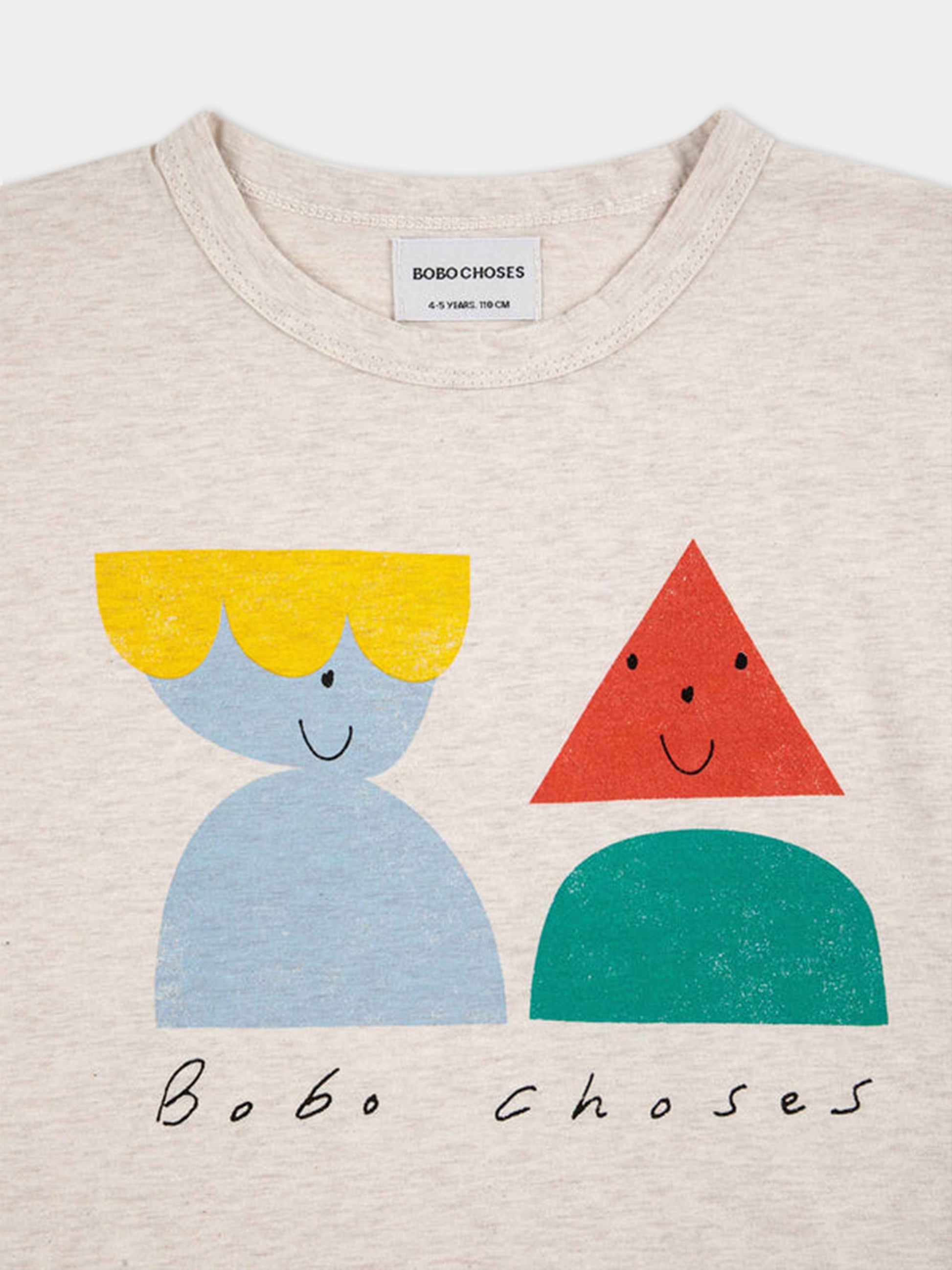 T-shirt beige per bambini con stampa e logo,Bobo Choses,223AC012