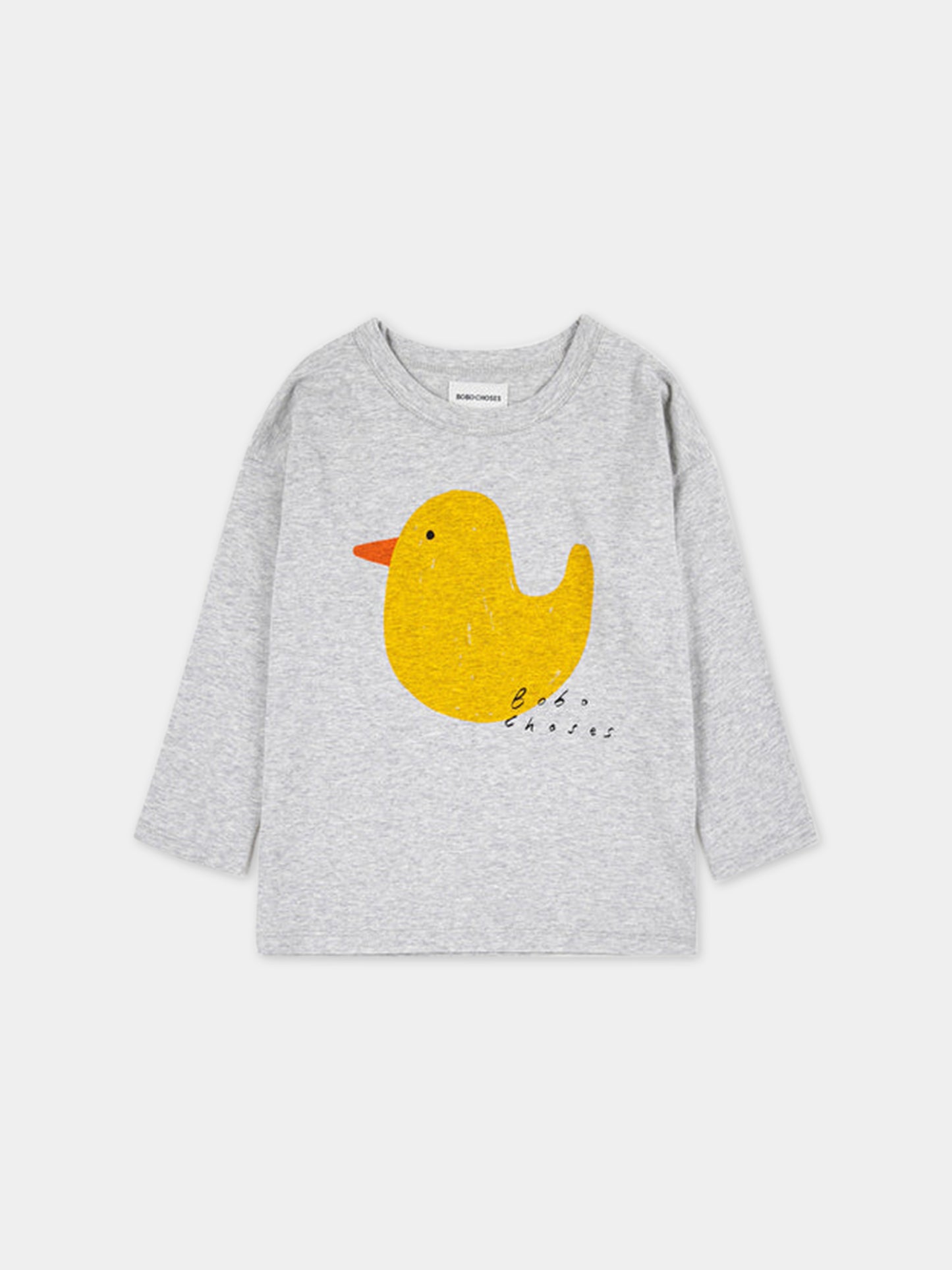 T-shirt grigia per bambini con stampa papera e logo,Bobo Choses,223AC006