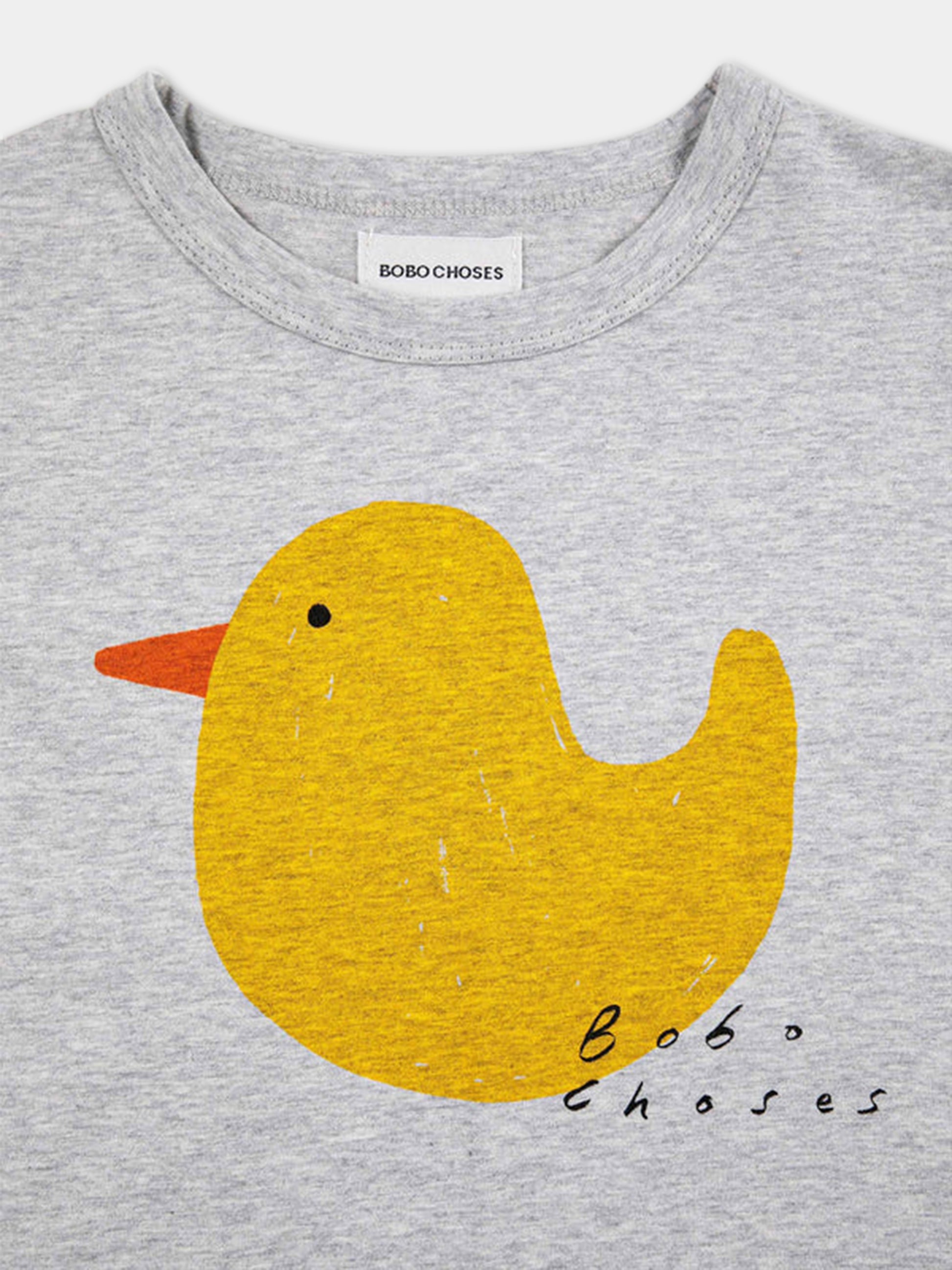 T-shirt grigia per bambini con stampa papera e logo,Bobo Choses,223AC006