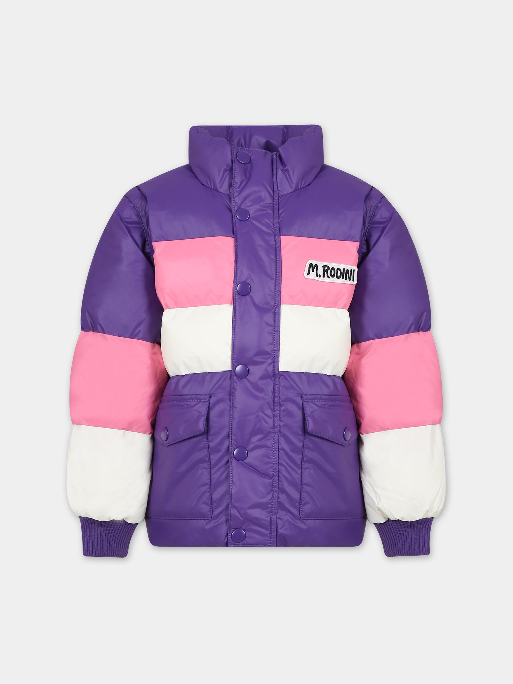 Piumino viola per bambina con logo,Mini Rodini,2371010345