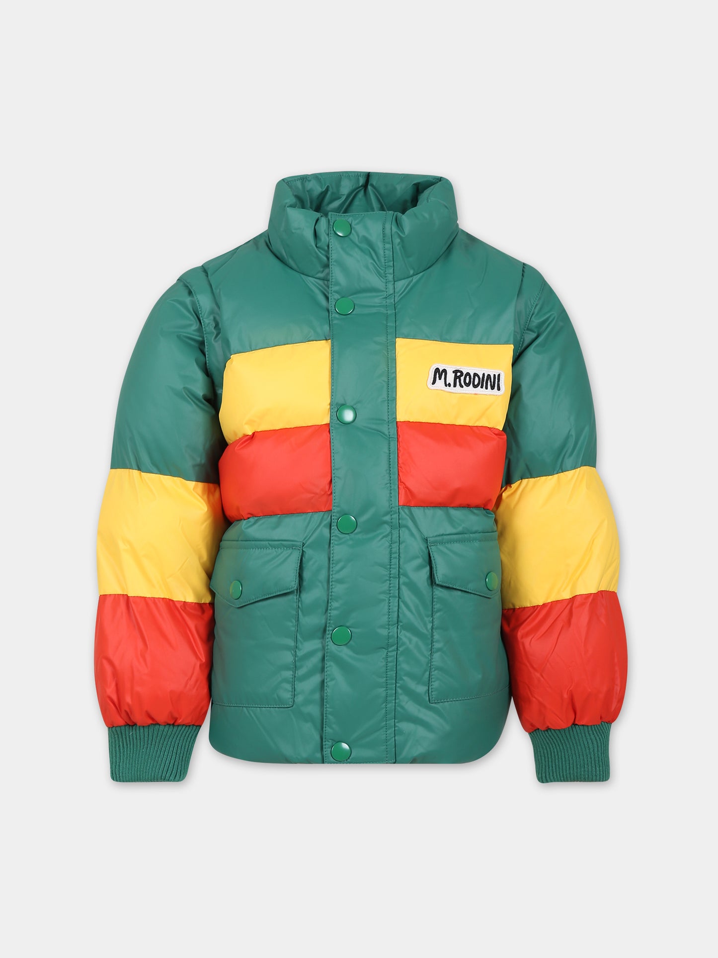 Piumino verde per bambino con logo,Mini Rodini,2371010375