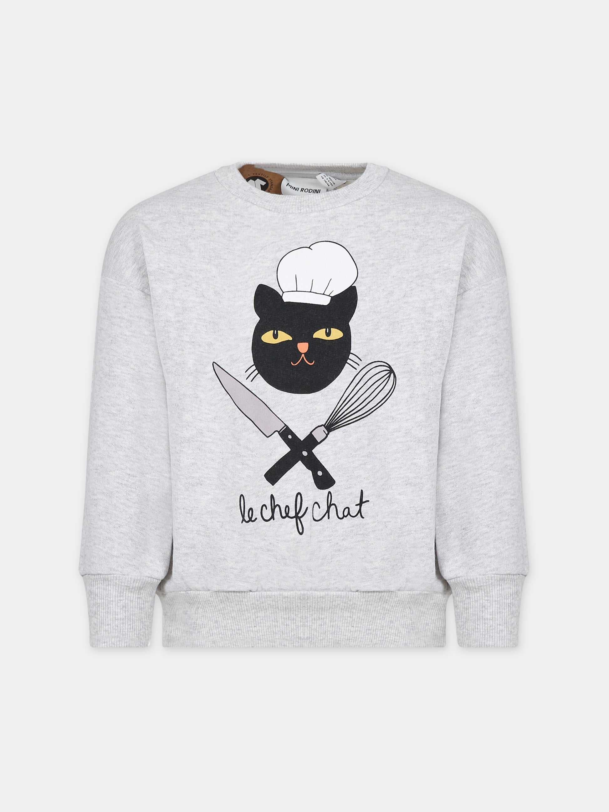 Felpa grigia per bambini con stampa gatto chef,Mini Rodini,2372017294