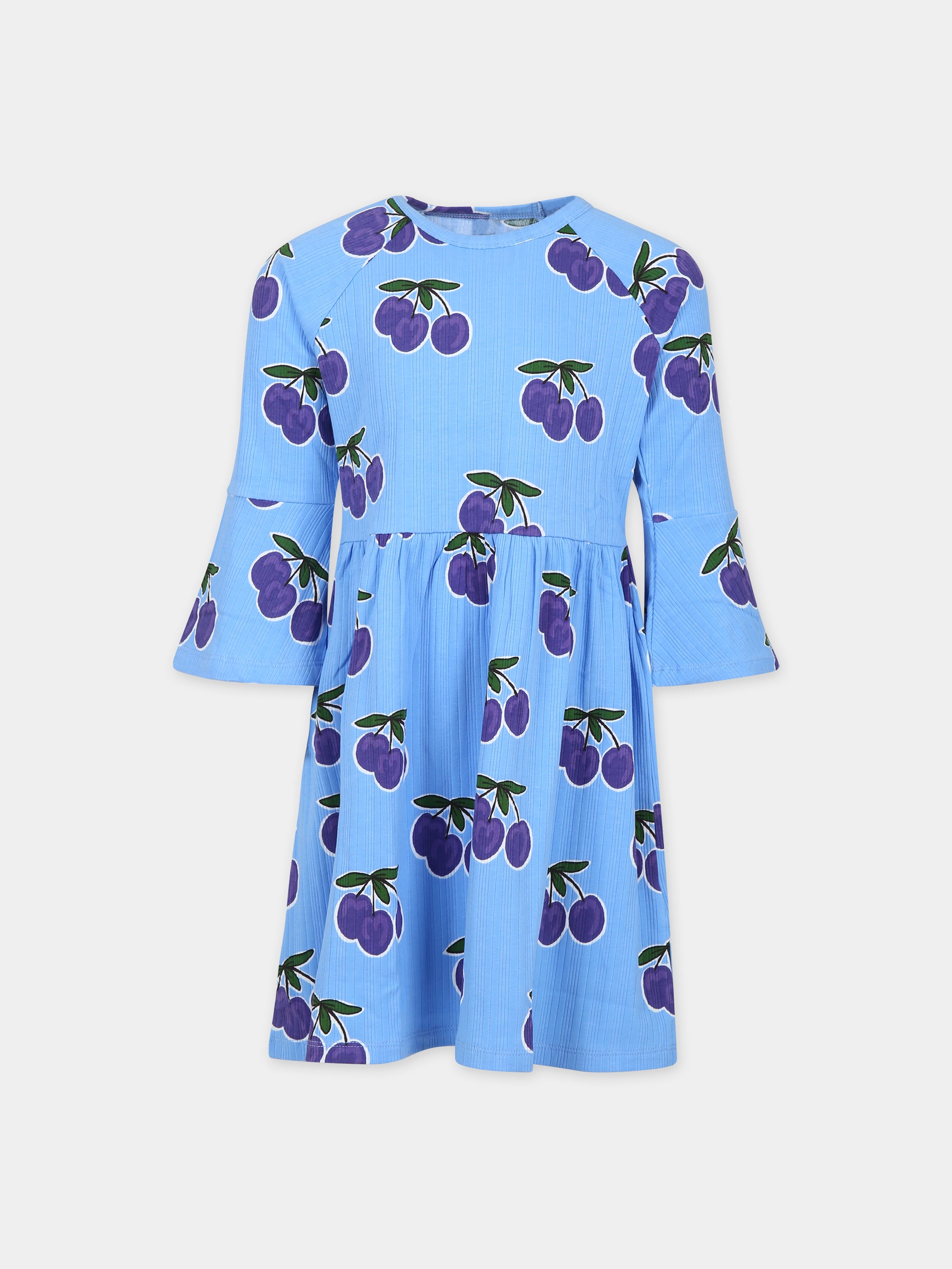 Vestito azzurro per bambina con stampa prugne,Mini Rodini,2375010760