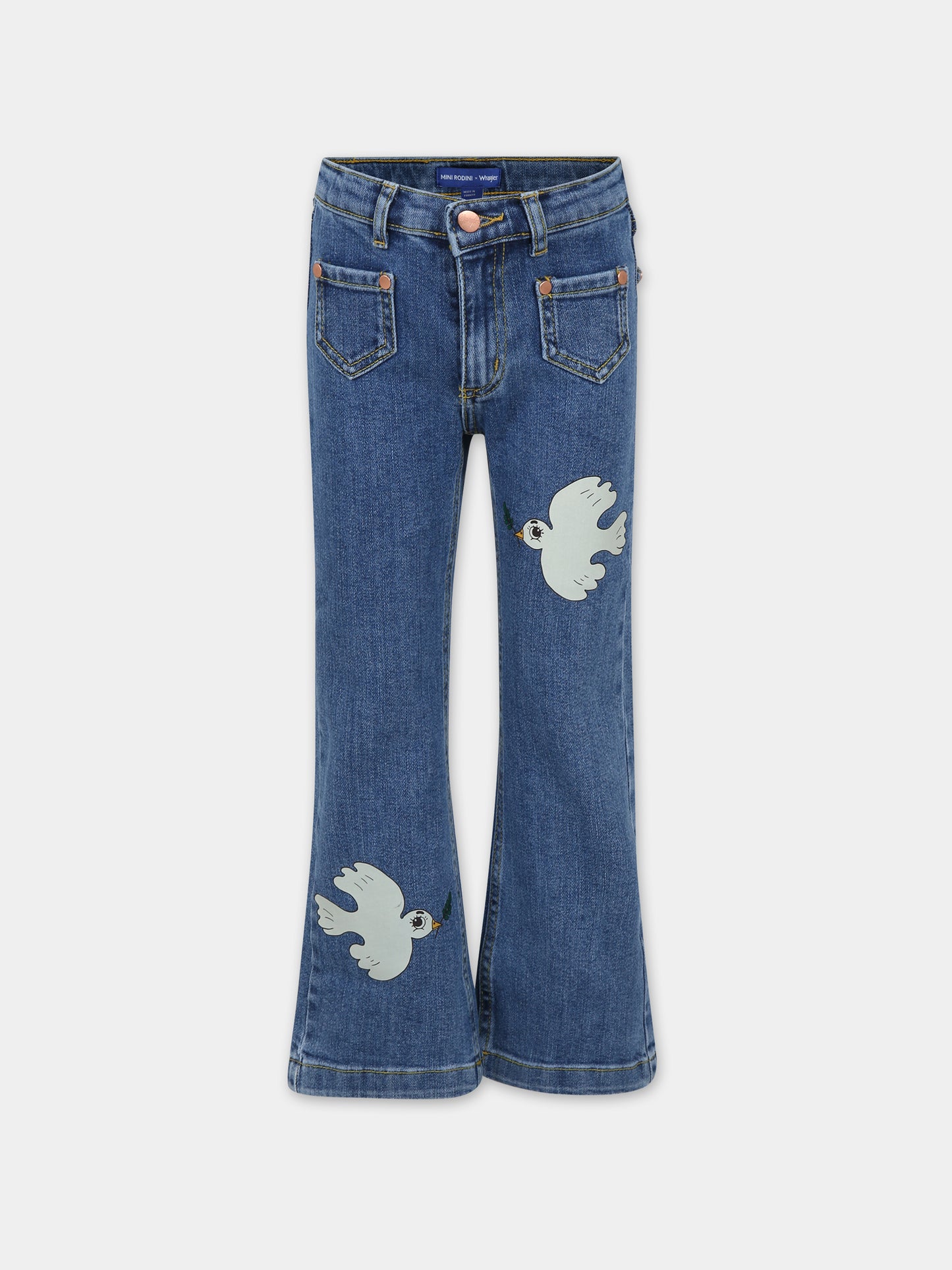 Jeans blu per bambina con colombe,Mini Rodini,2383010160